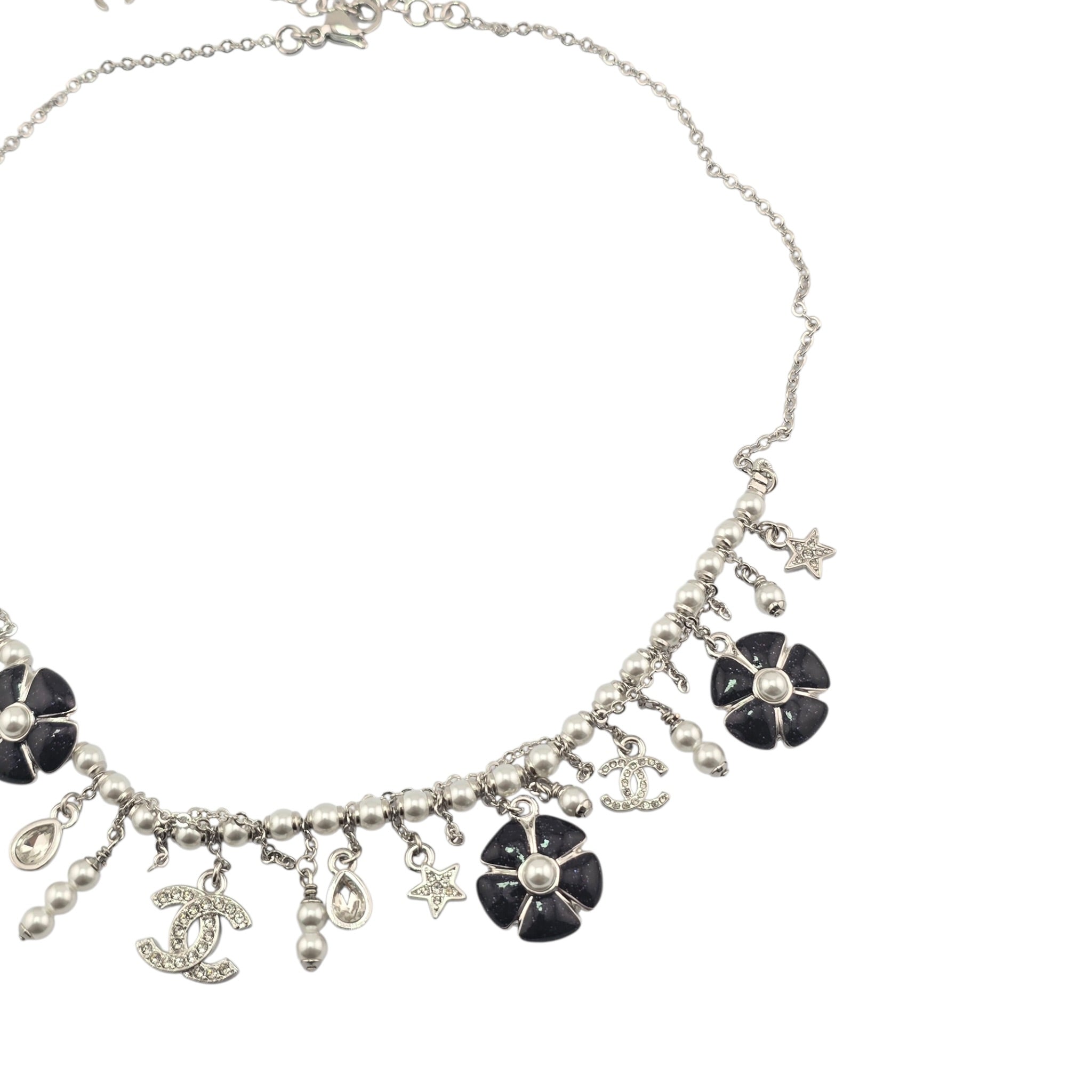Chanel CC Camellia Black Silver Necklace 2026 CHANEL