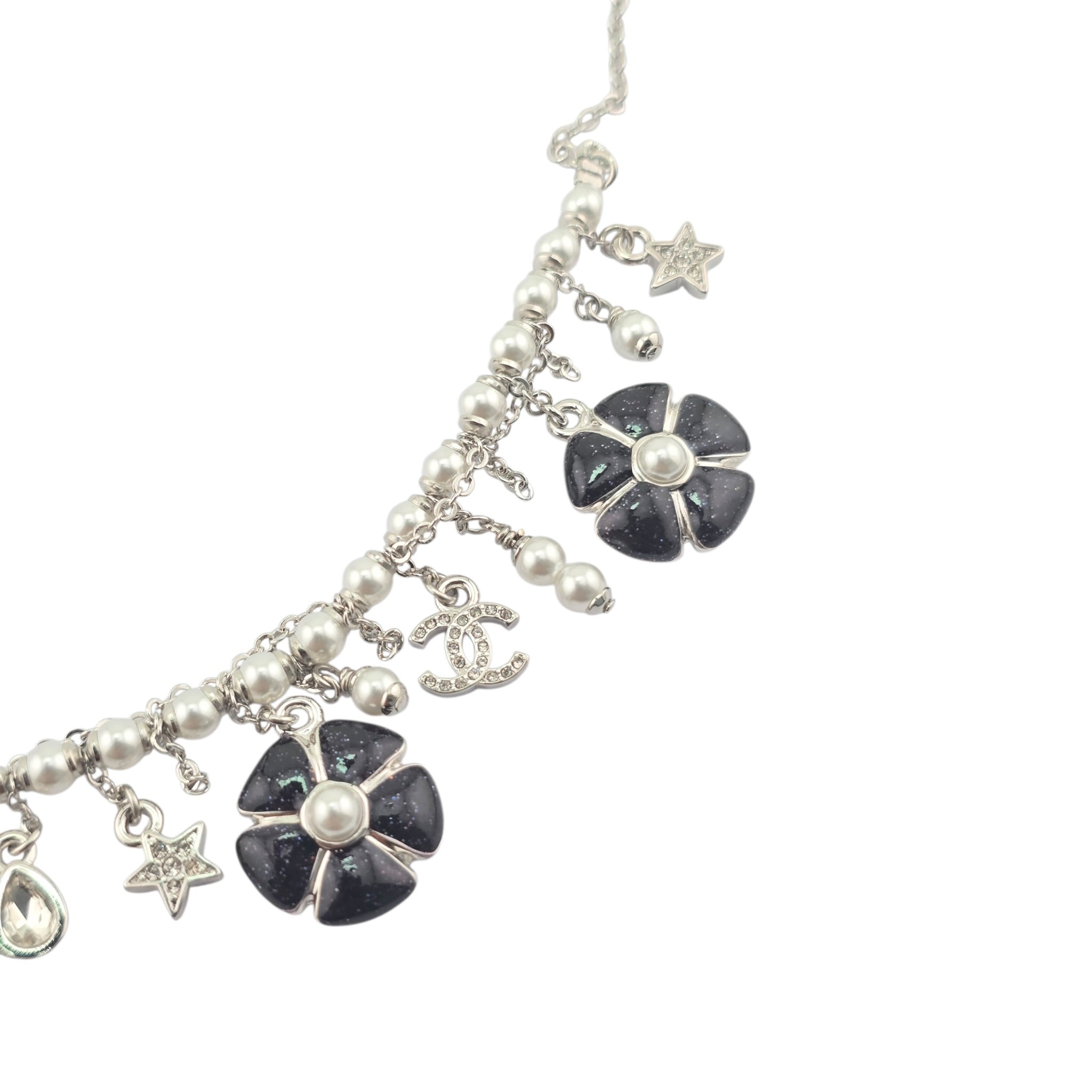 Chanel CC Camellia Black Silver Necklace 2026 CHANEL