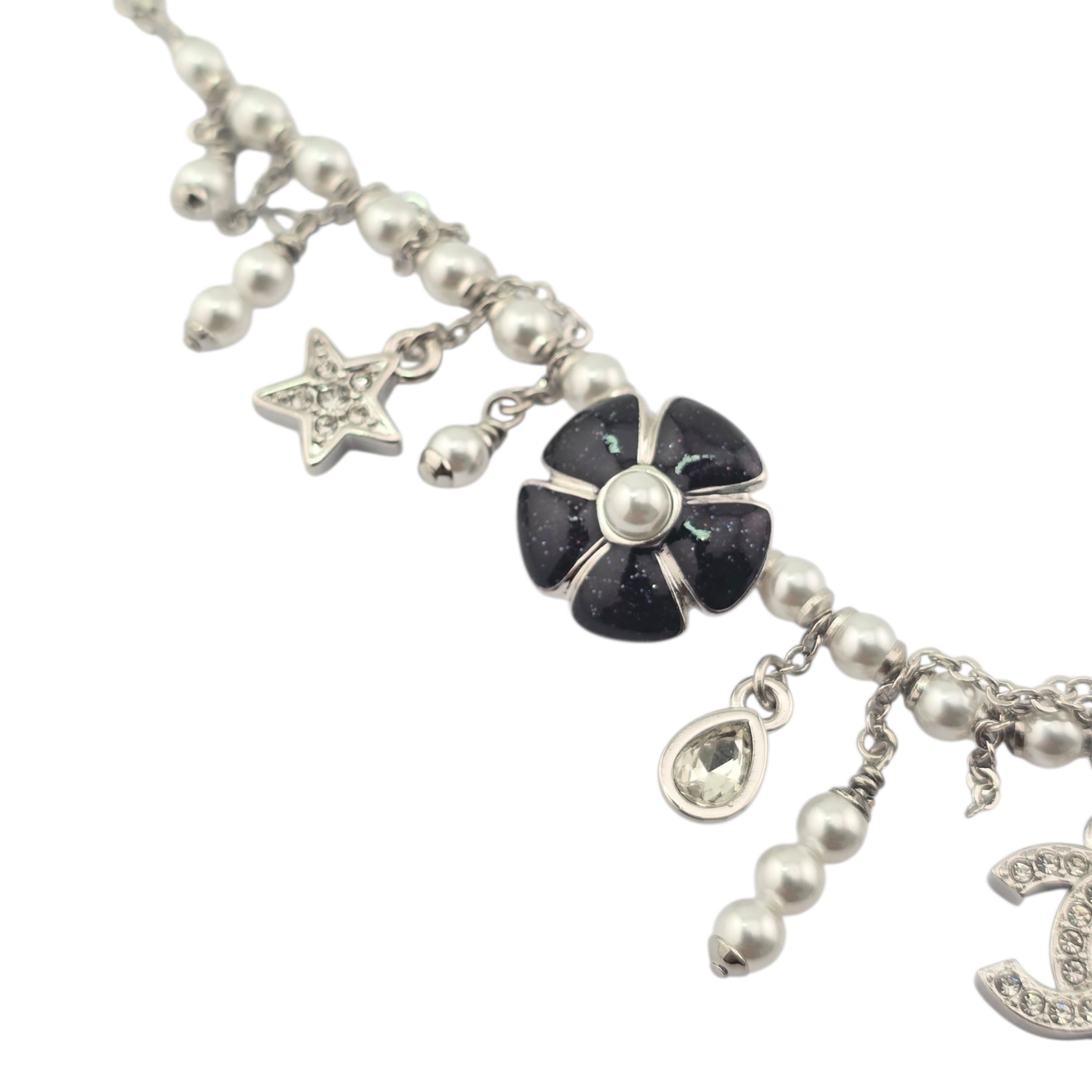 Chanel CC Camellia Black Silver Necklace 2026 CHANEL
