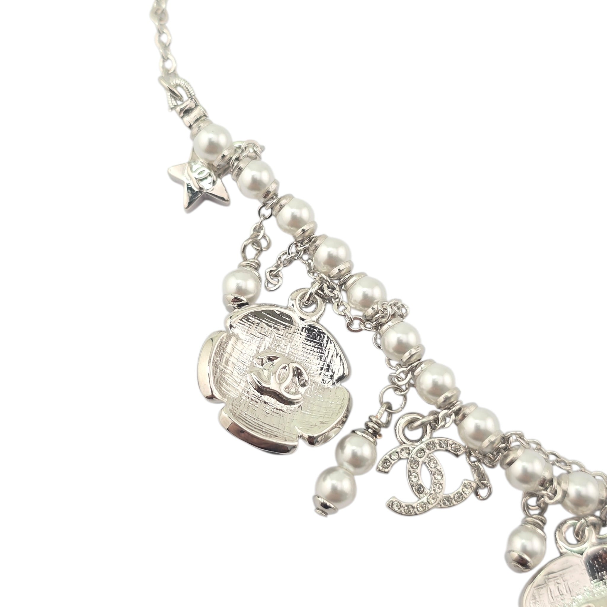 Chanel CC Camellia Black Silver Necklace 2026 CHANEL
