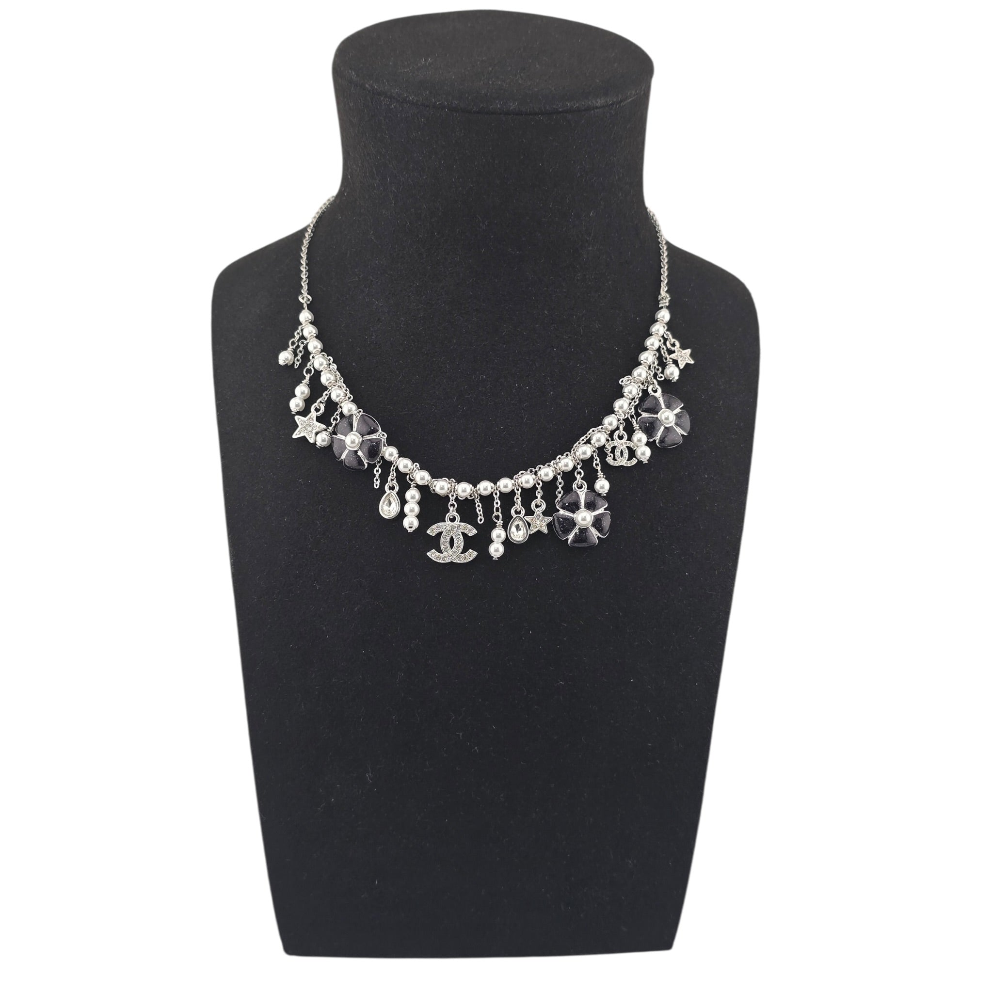 Chanel CC Camellia Black Silver Necklace 2026 CHANEL