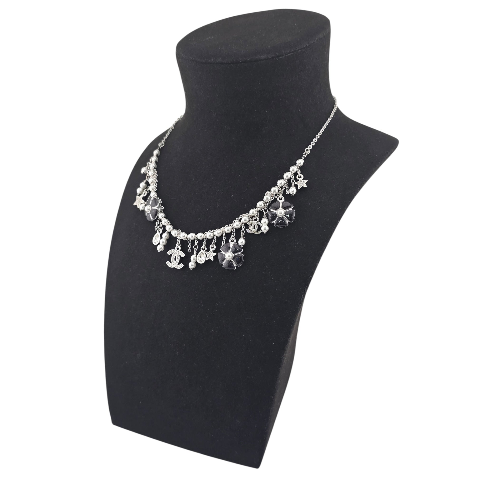 Chanel CC Camellia Black Silver Necklace 2026 CHANEL