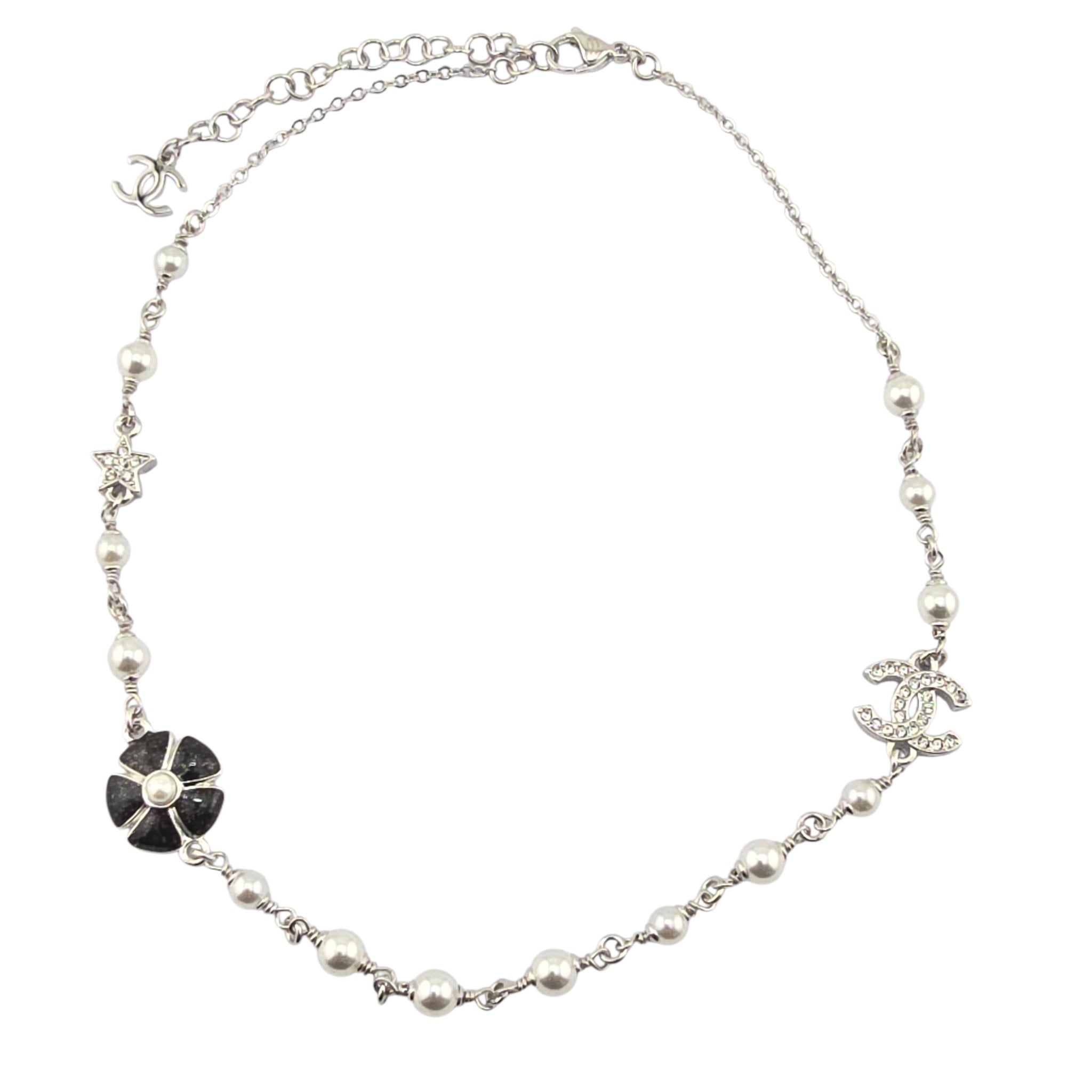 Chanel CC Black Enamel Camellia Pearl Pendant Necklace 2025 CHANEL