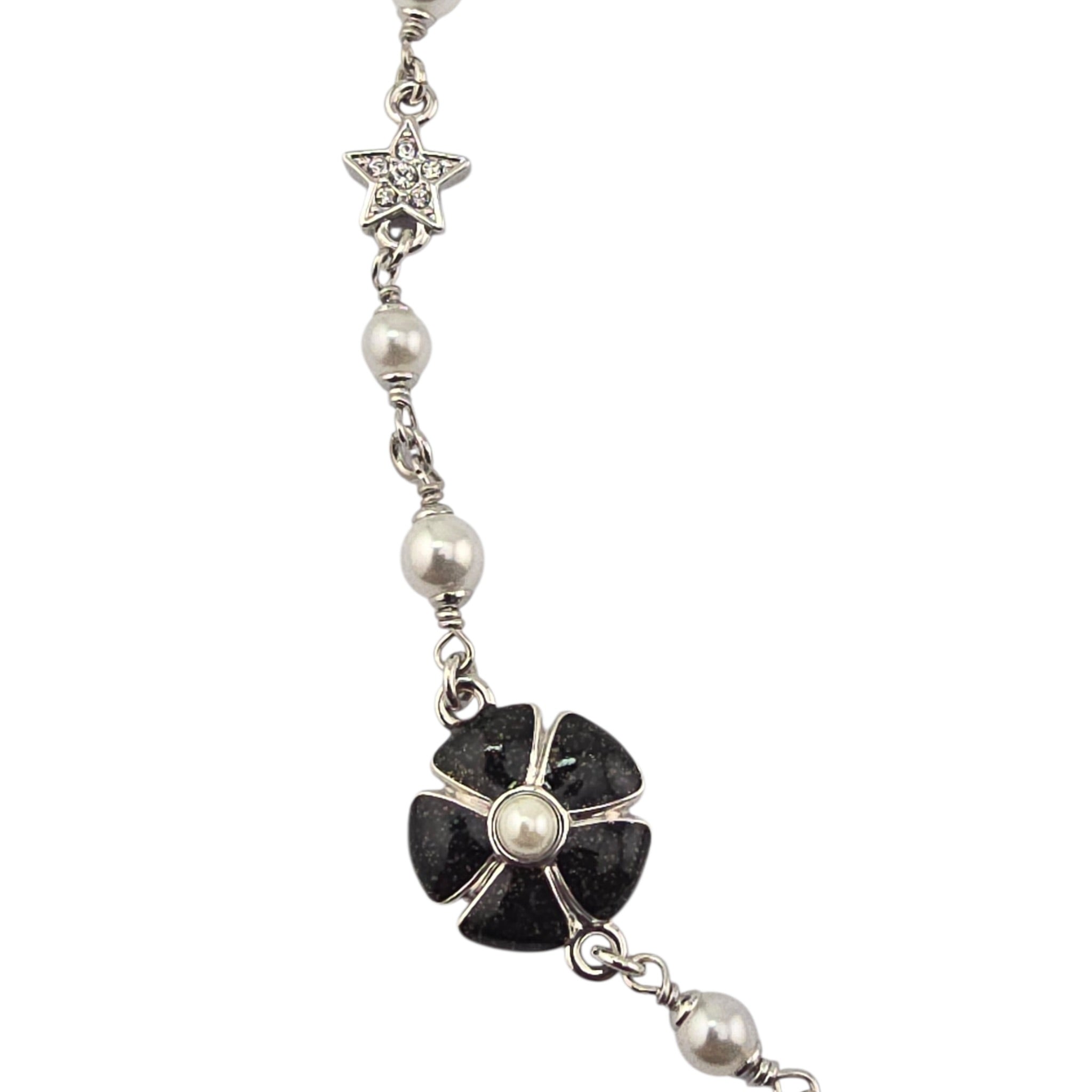 Chanel CC Black Enamel Camellia Pearl Pendant Necklace 2025 CHANEL