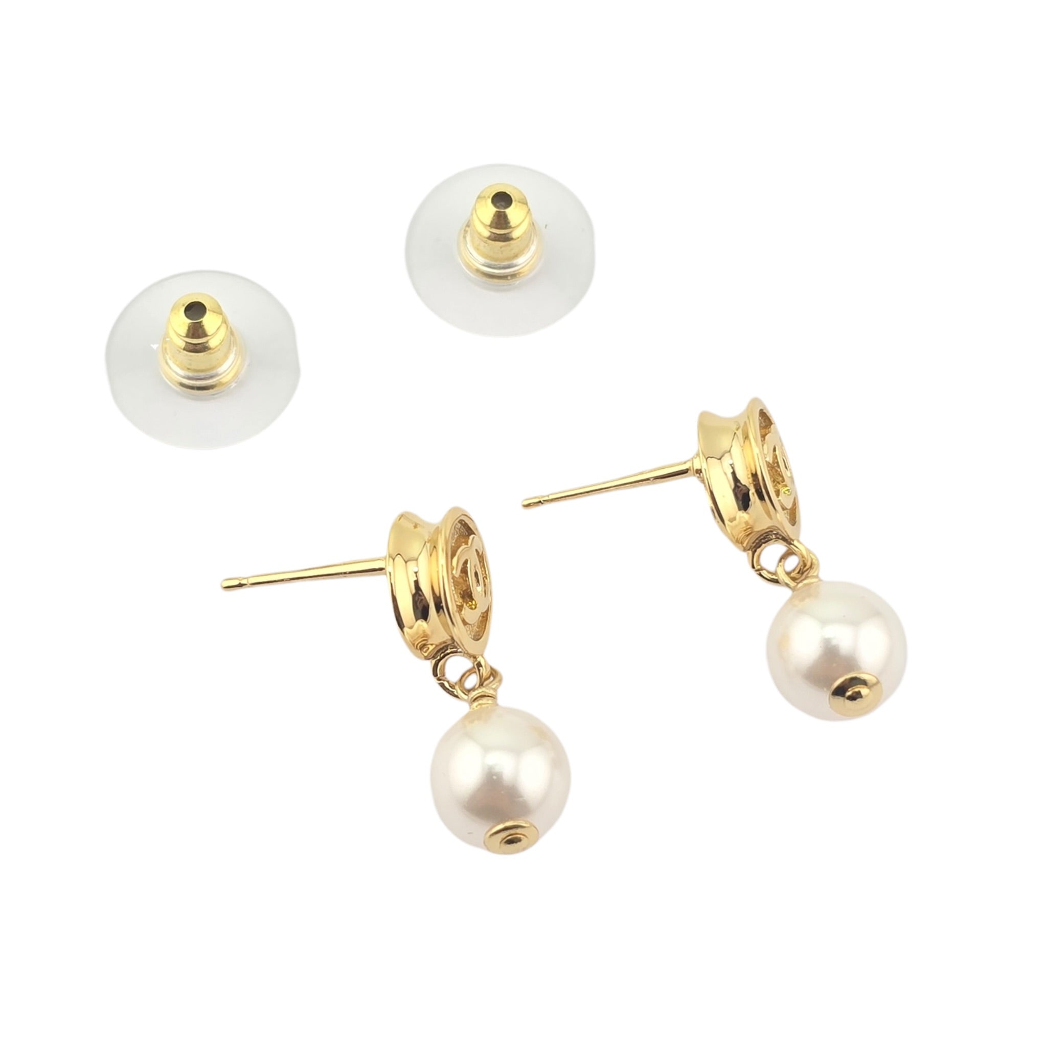 Chanel CC Pearl Drop Earrings Gold White 2026 CHANEL