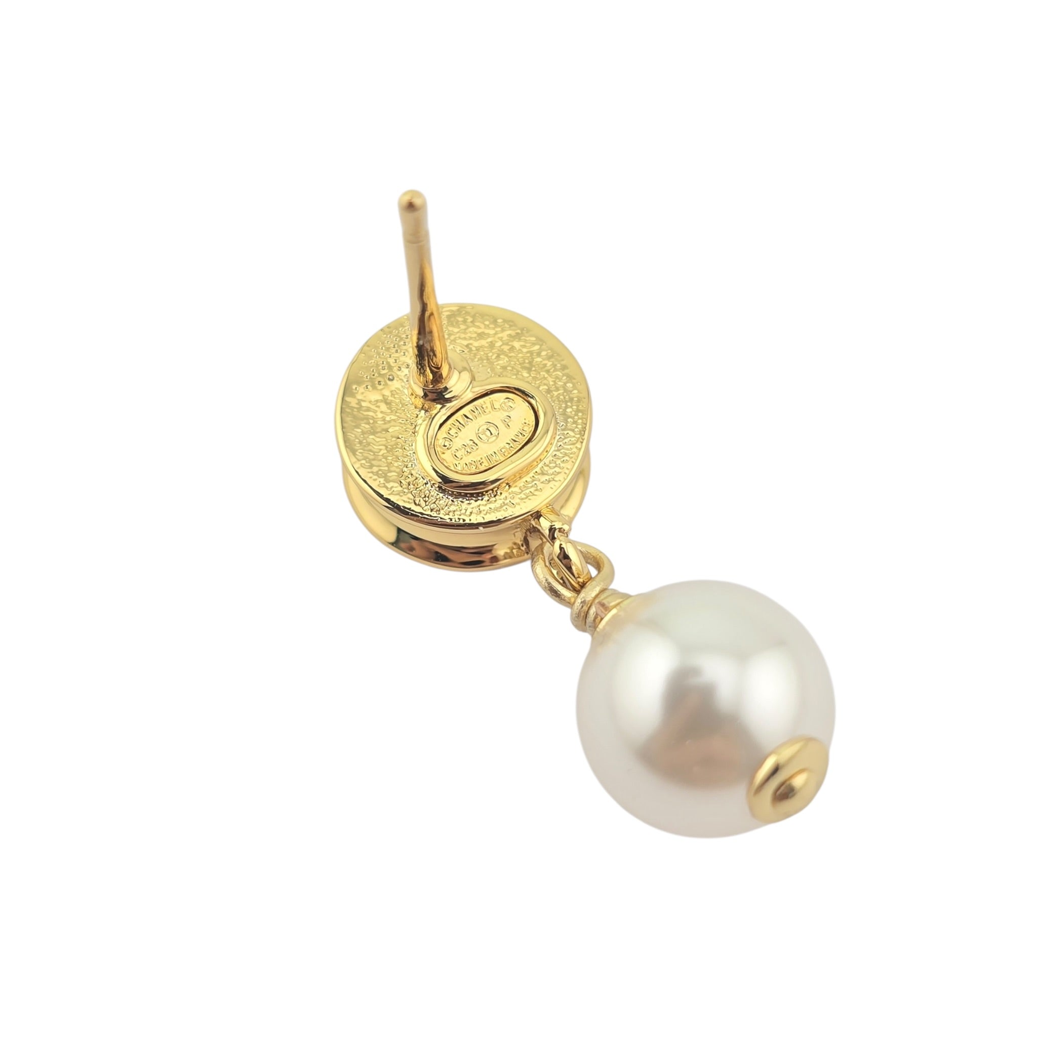 Chanel CC Pearl Drop Earrings Gold White 2026 CHANEL