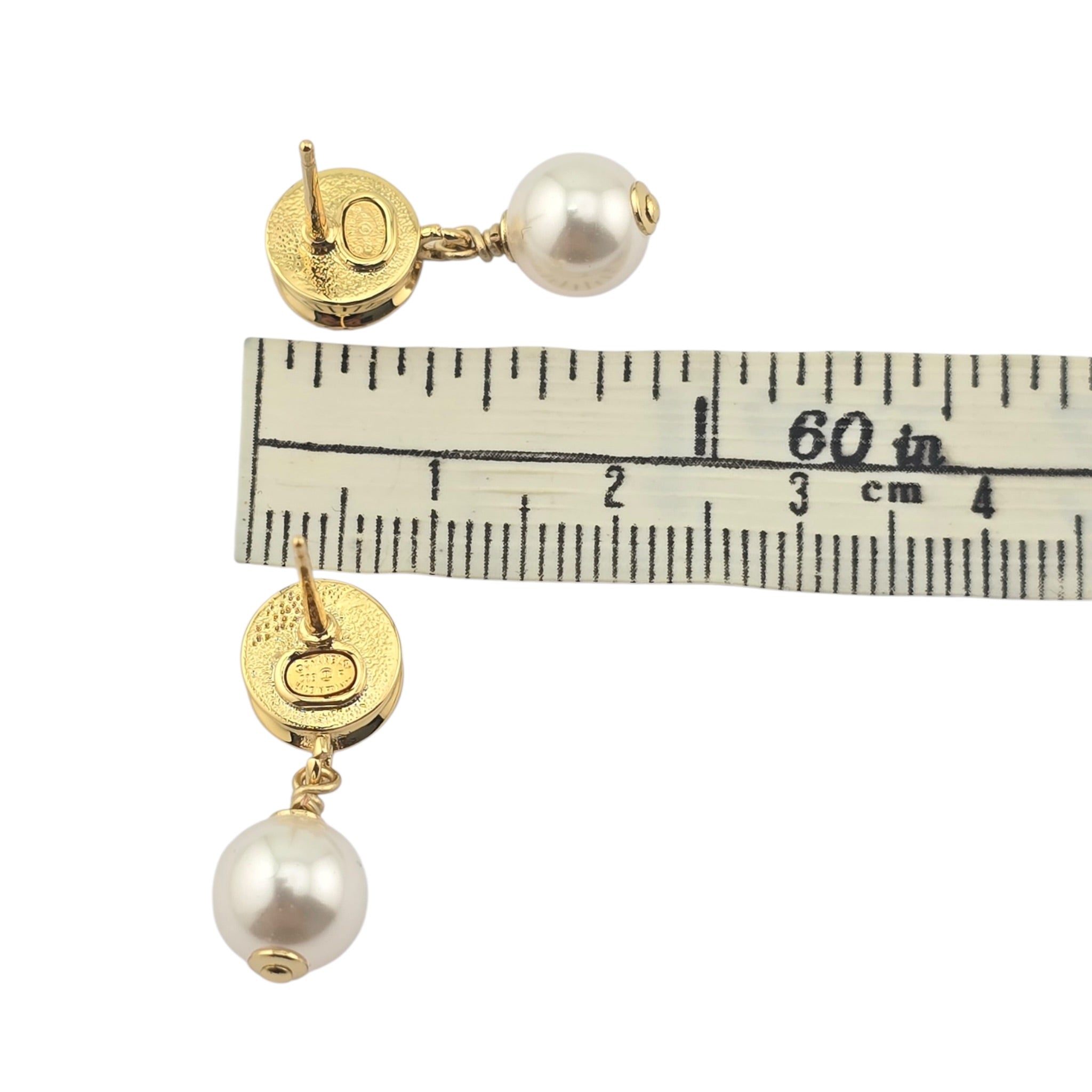 Chanel CC Pearl Drop Earrings Gold White 2026 CHANEL