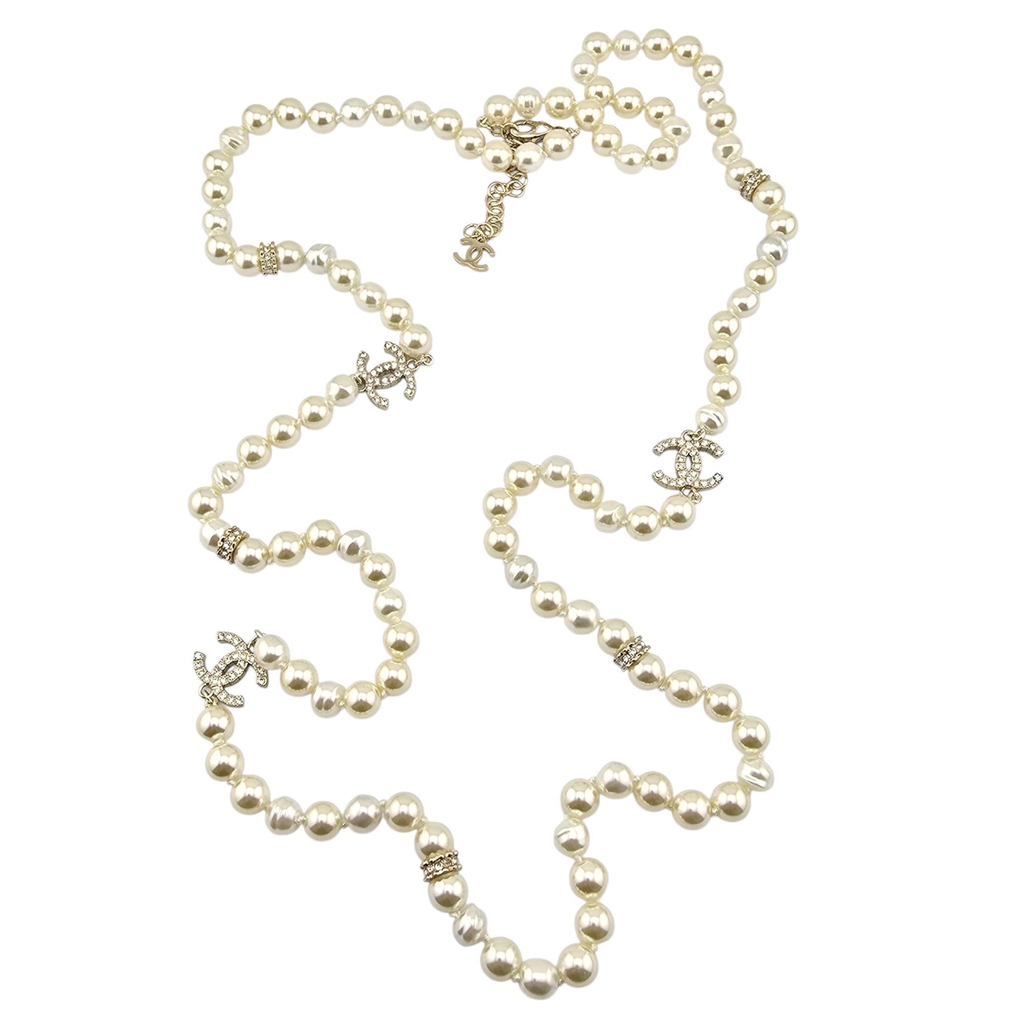 Chanel CC Long Faux Pearl Gold Necklace 2025 CHANEL