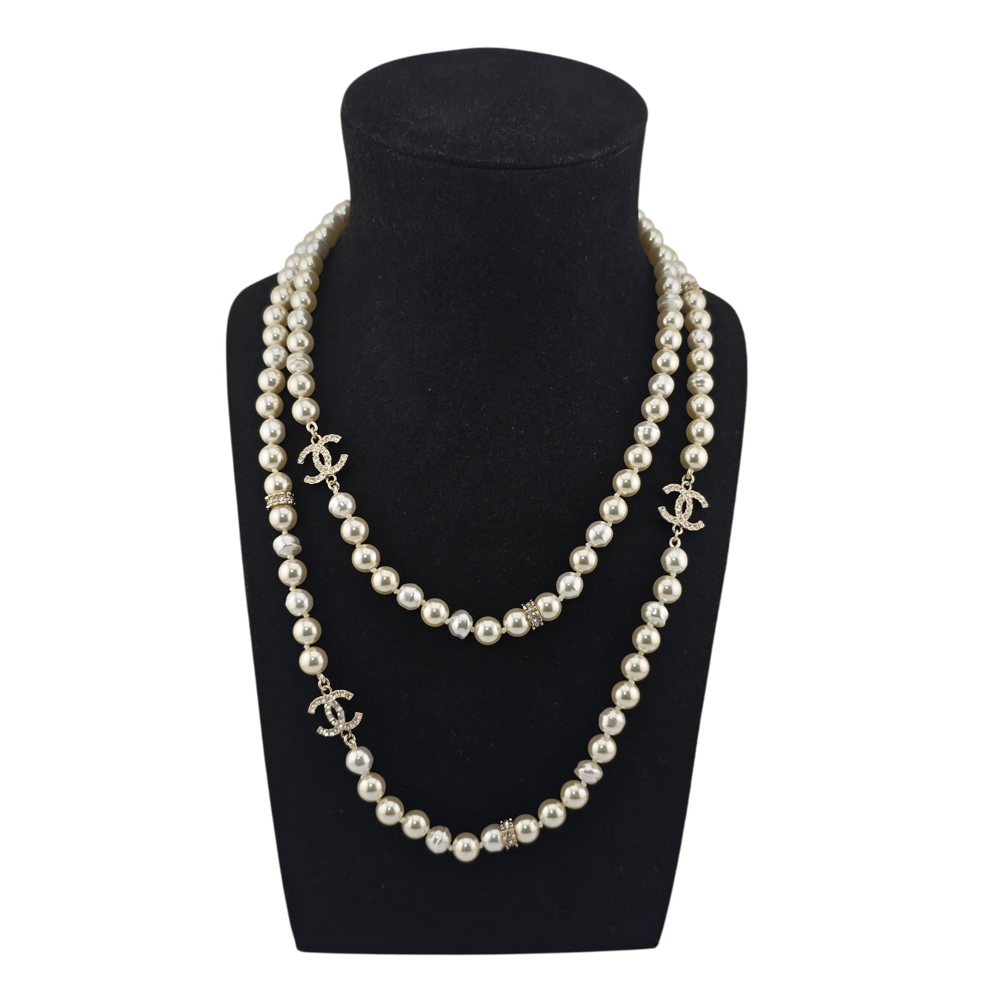 Chanel CC Long Faux Pearl Gold Necklace 2025 CHANEL