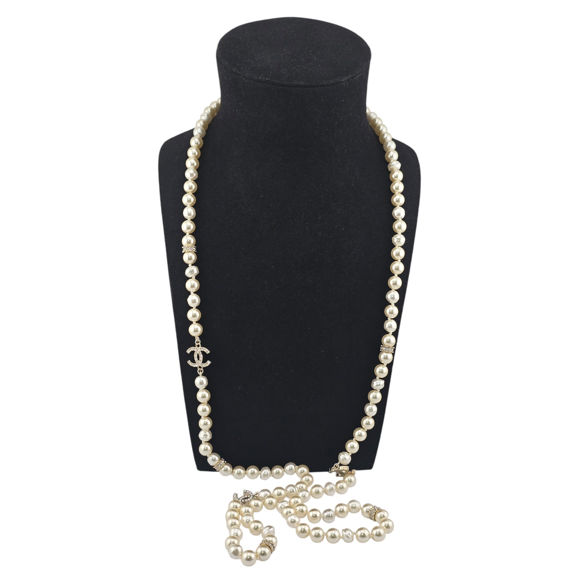 Chanel CC Long Faux Pearl Gold Necklace 2025 CHANEL