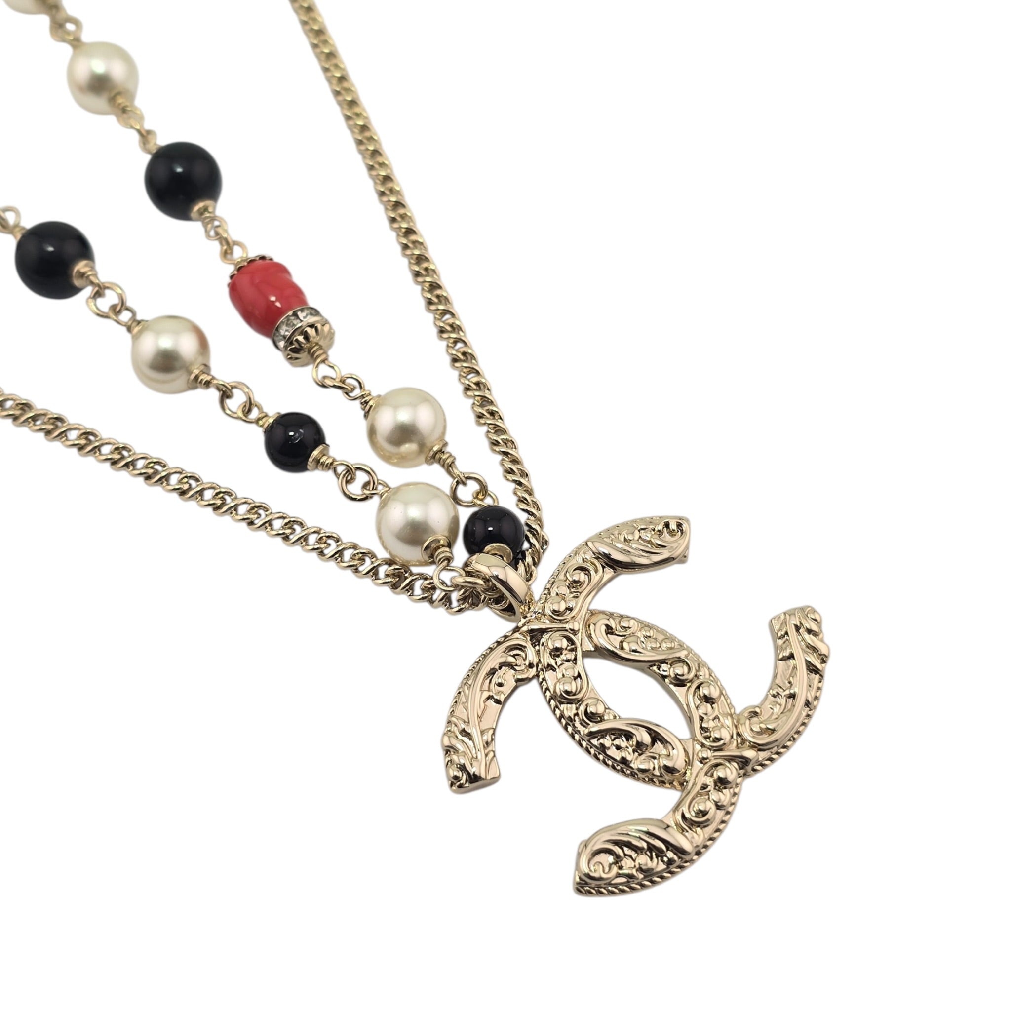 Chanel CC Gold Faux Pearl Pendant Necklace 2024 CHANEL