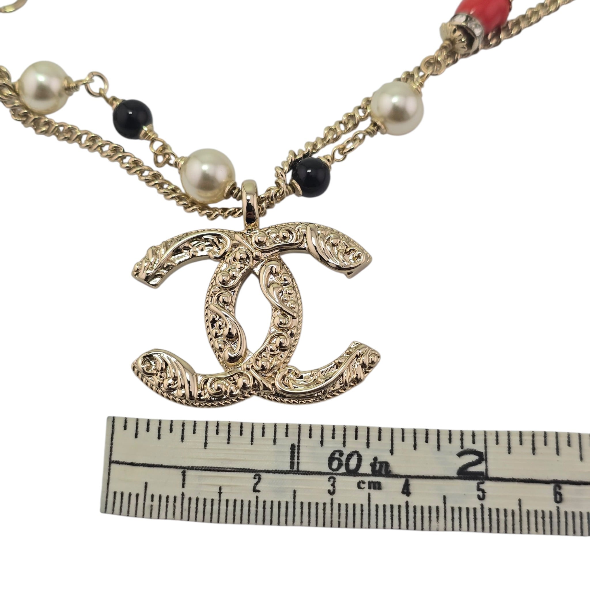 Chanel CC Gold Faux Pearl Pendant Necklace 2024 CHANEL