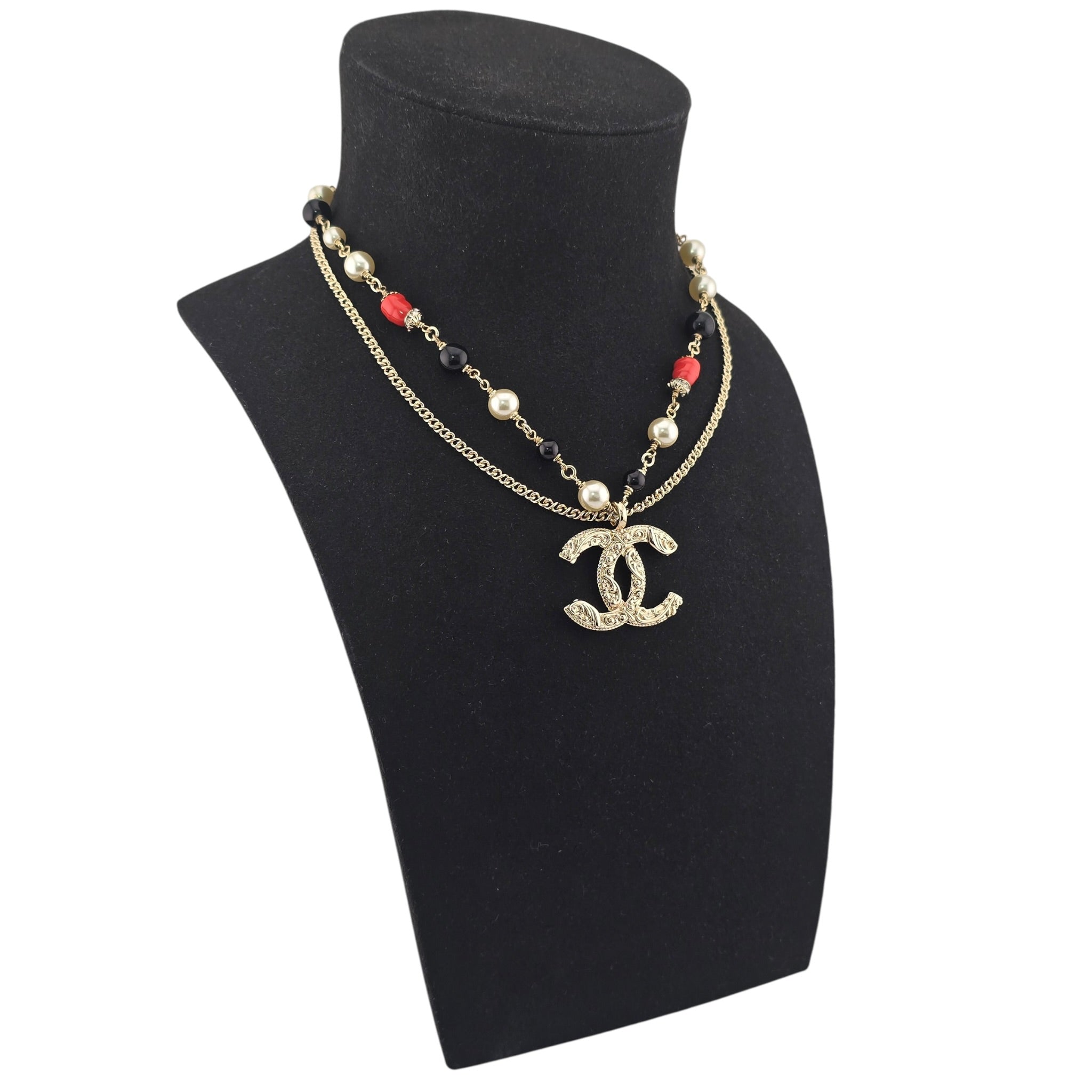Chanel CC Gold Faux Pearl Pendant Necklace 2024 CHANEL