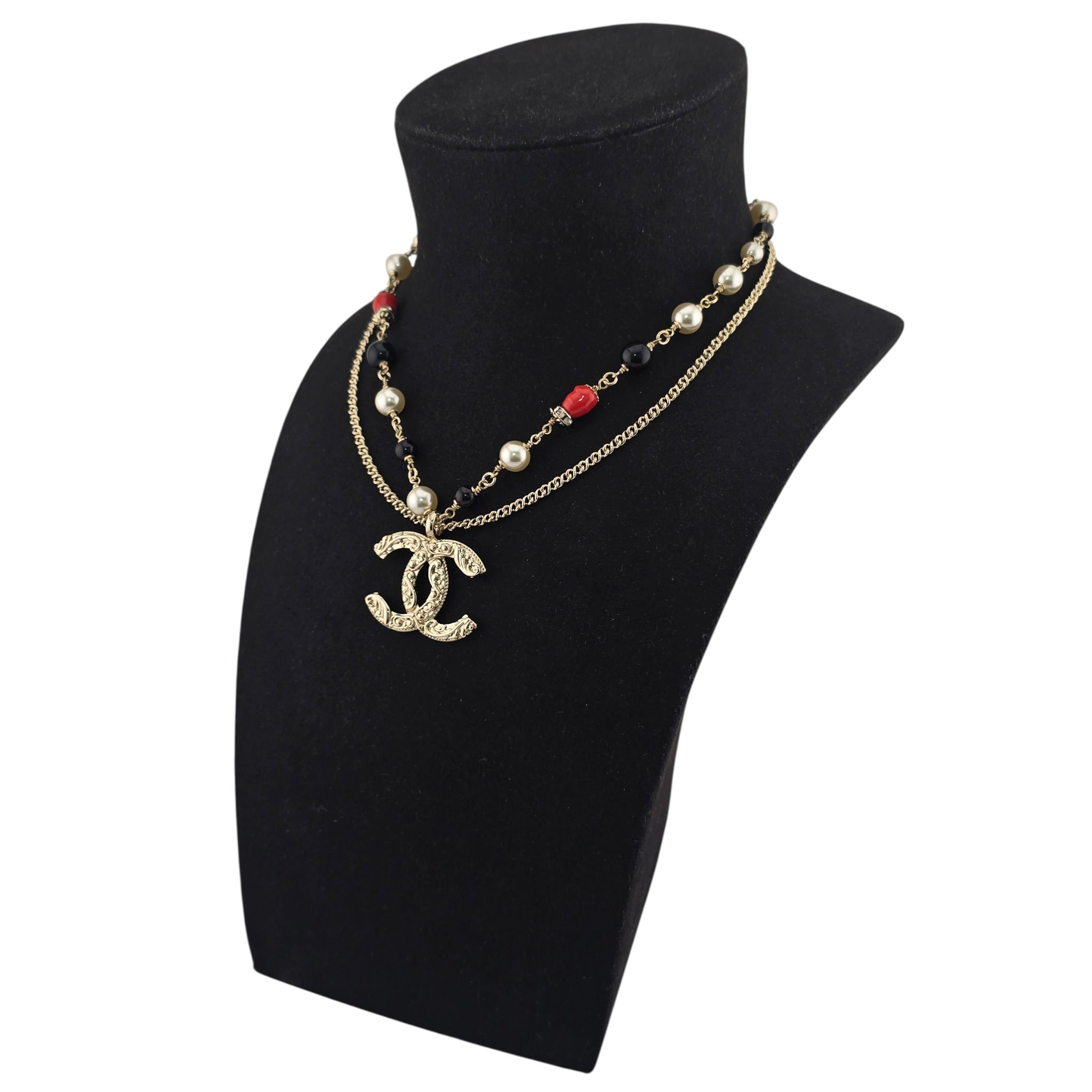 Chanel CC Gold Faux Pearl Pendant Necklace 2024 CHANEL