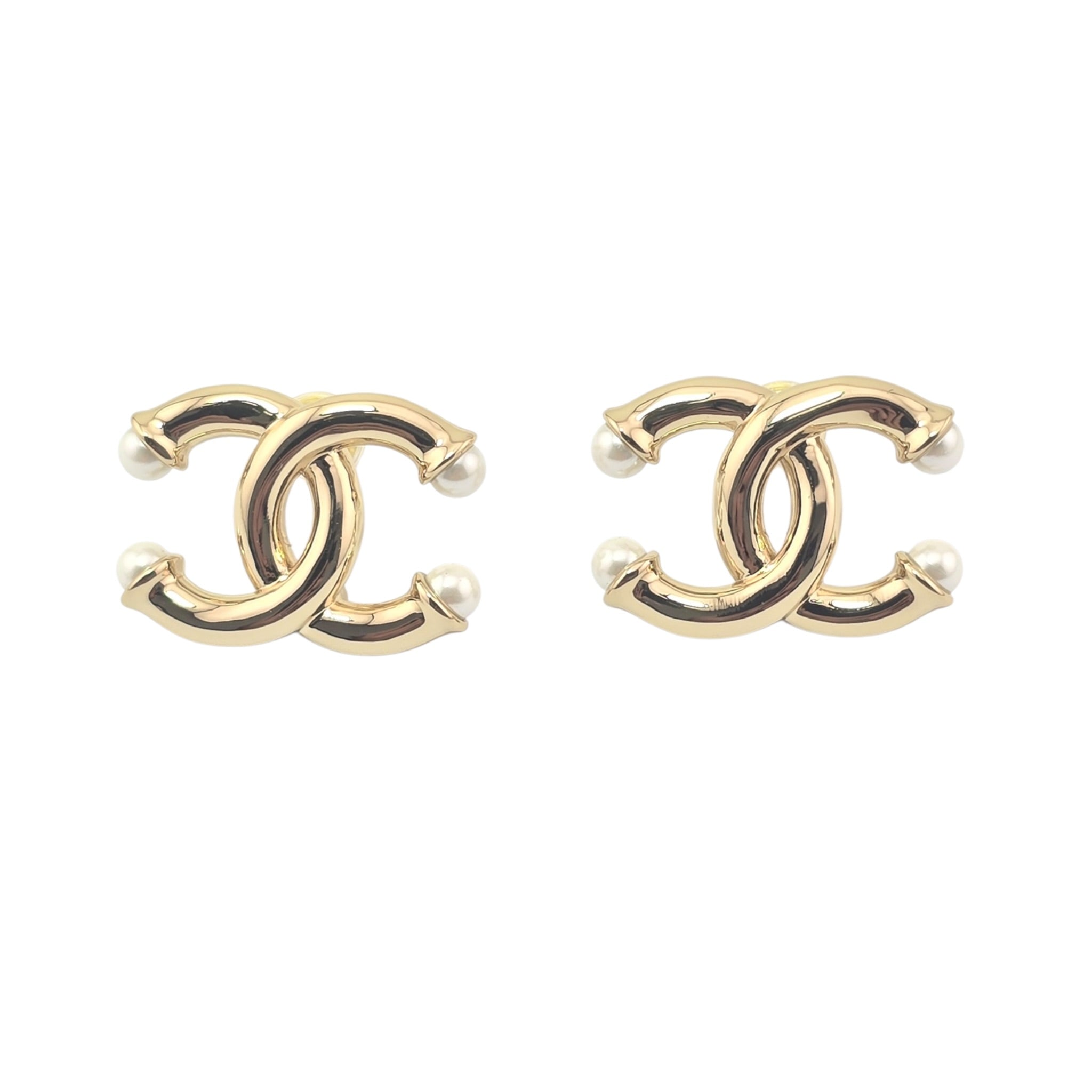 Chanel CC Gold Faux Pearl Stud Earrings 2026 CHANEL