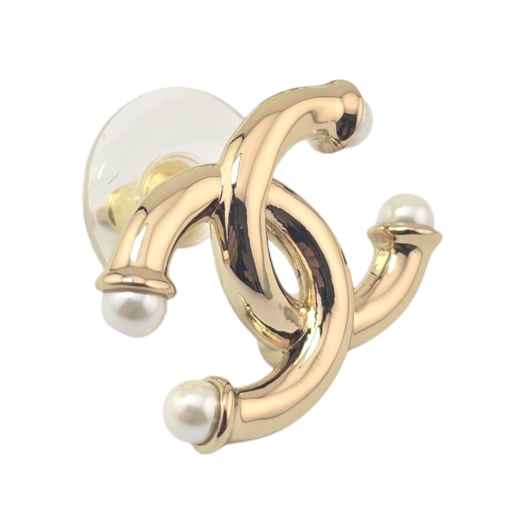 Chanel CC Gold Faux Pearl Stud Earrings 2026 CHANEL