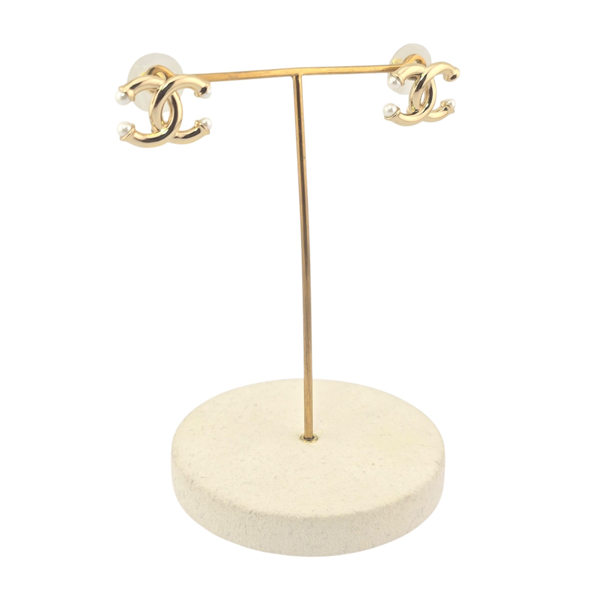 Chanel CC Gold Faux Pearl Stud Earrings 2026 CHANEL