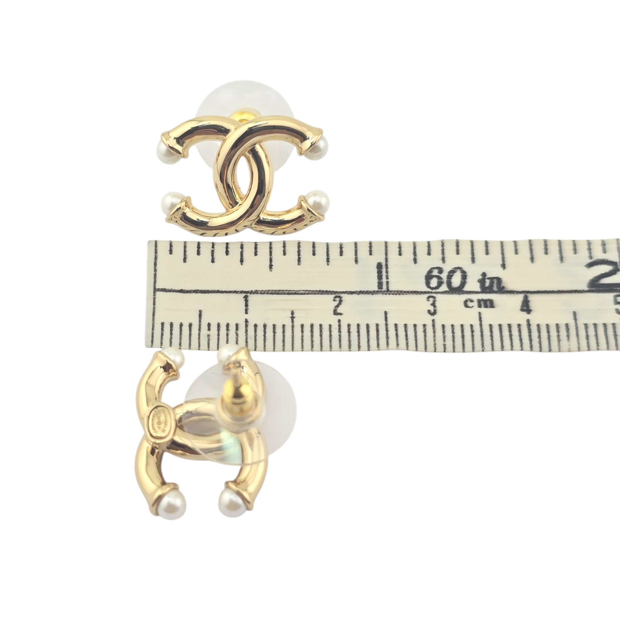 Chanel CC Gold Faux Pearl Stud Earrings 2026 CHANEL