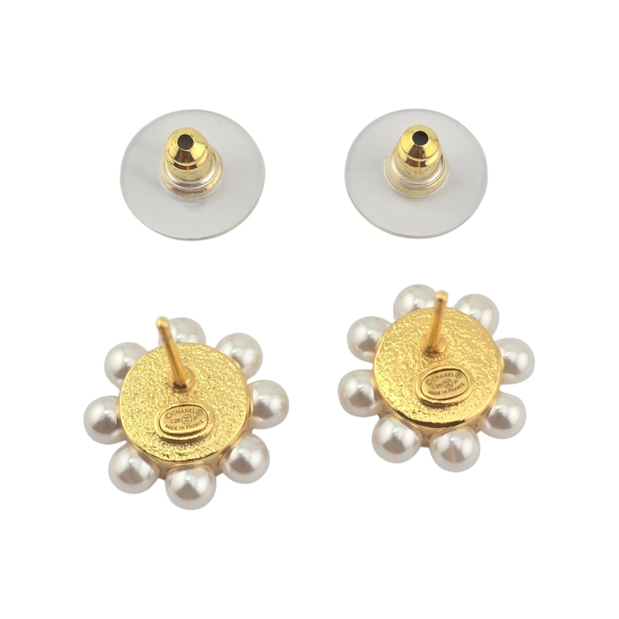 Chanel CC Gold Faux Pearl Round Stud Earrings 2026 CHANEL