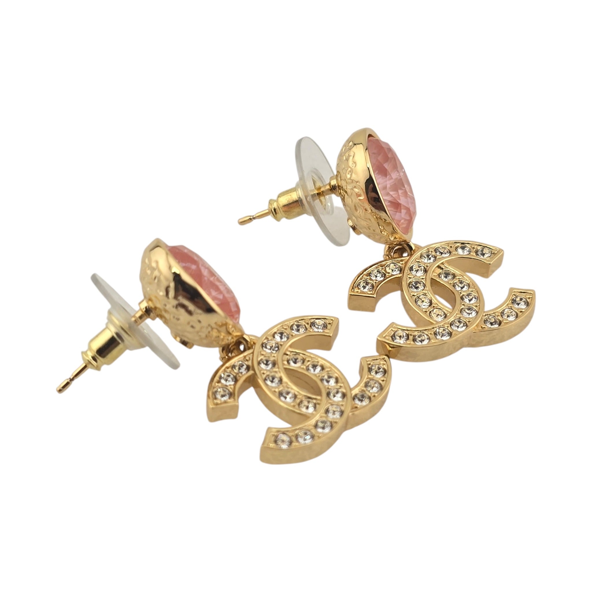 Chanel CC Gold Pink Crystal Drop Earrings 2025 CHANEL