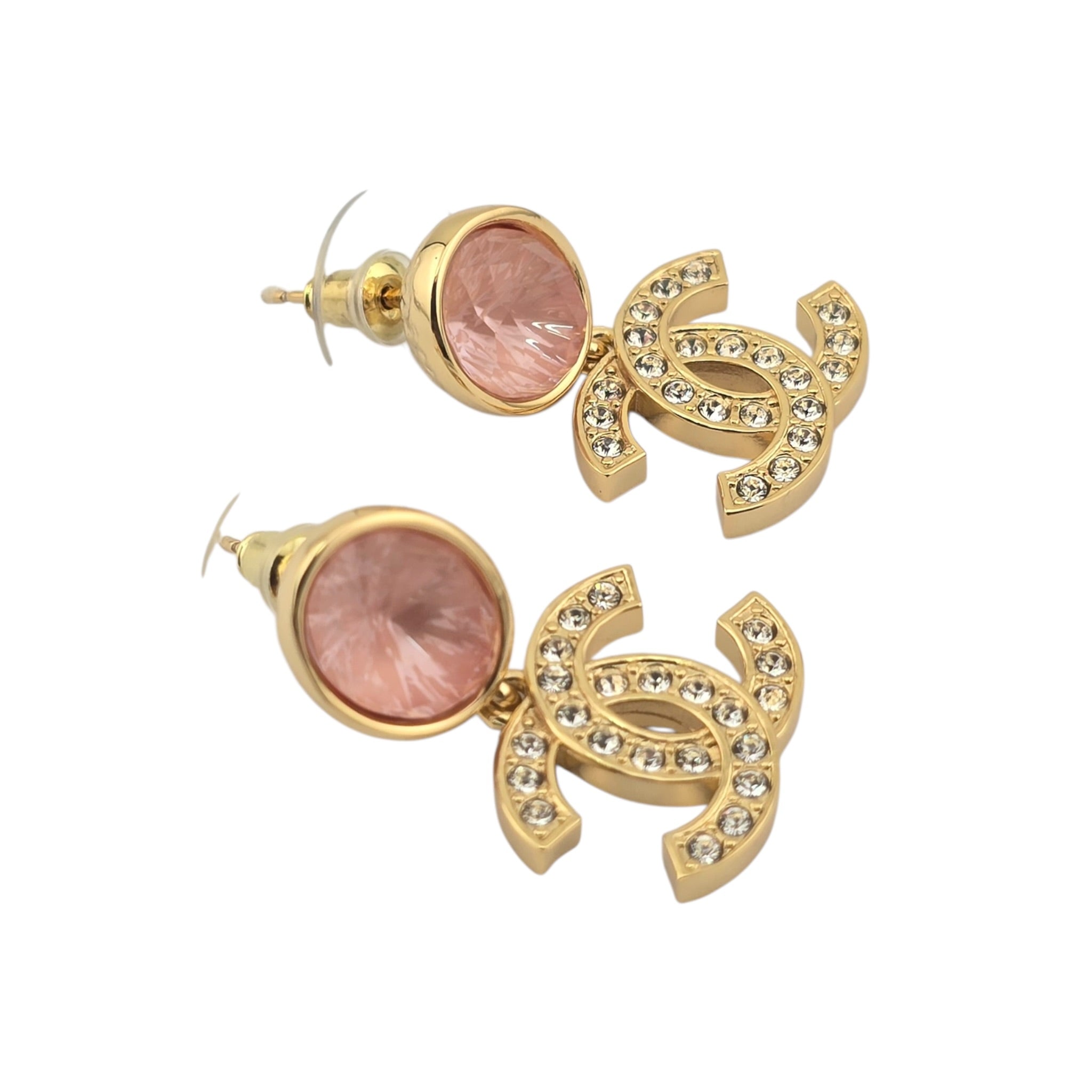 Chanel CC Gold Pink Crystal Drop Earrings 2025 CHANEL