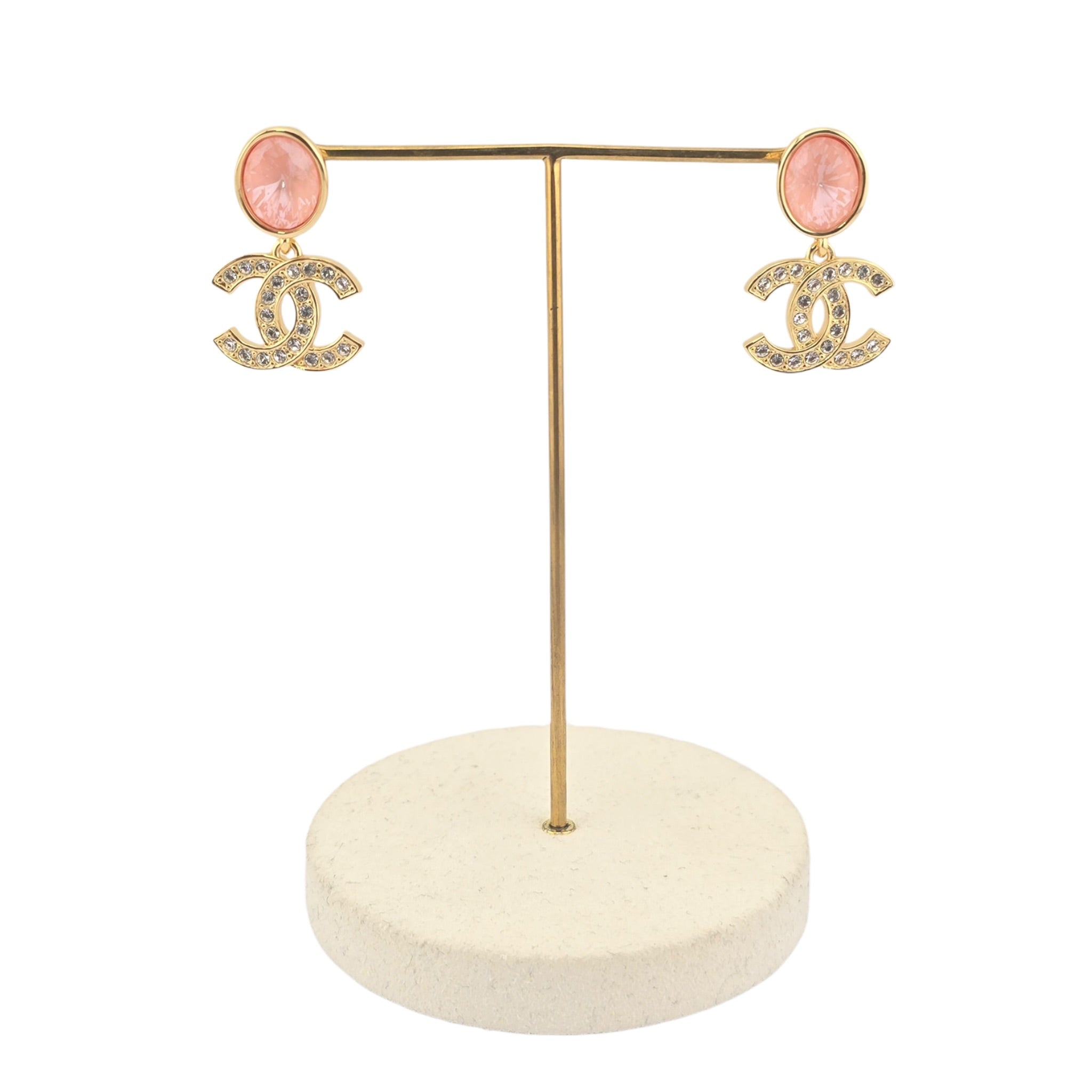 Chanel CC Gold Pink Crystal Drop Earrings 2025 CHANEL