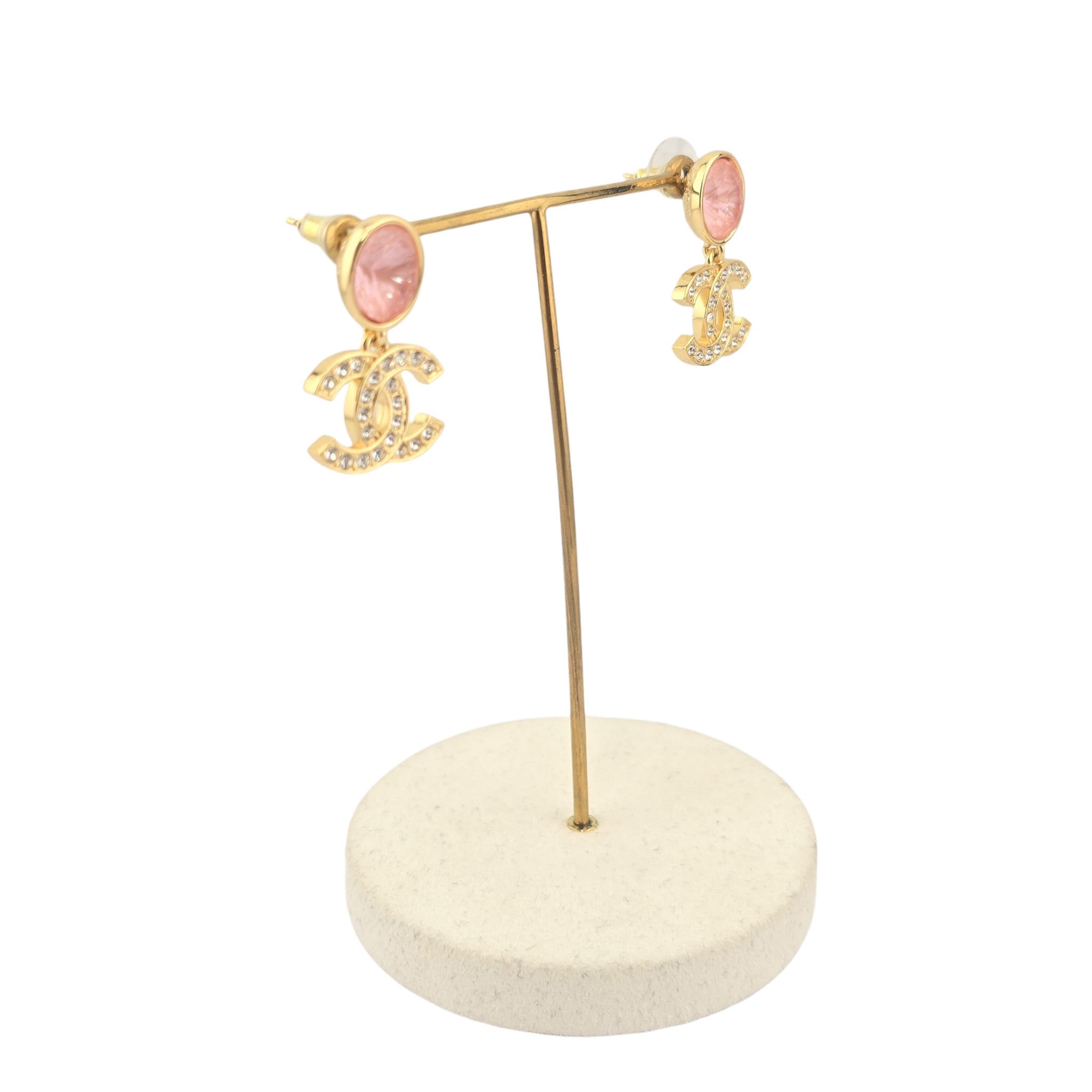 Chanel CC Gold Pink Crystal Drop Earrings 2025 CHANEL