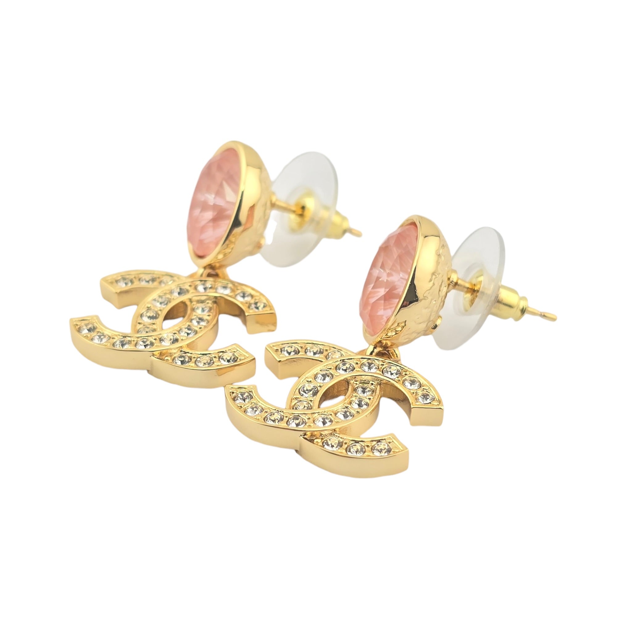 Chanel CC Gold Pink Crystal Drop Earrings 2025 CHANEL
