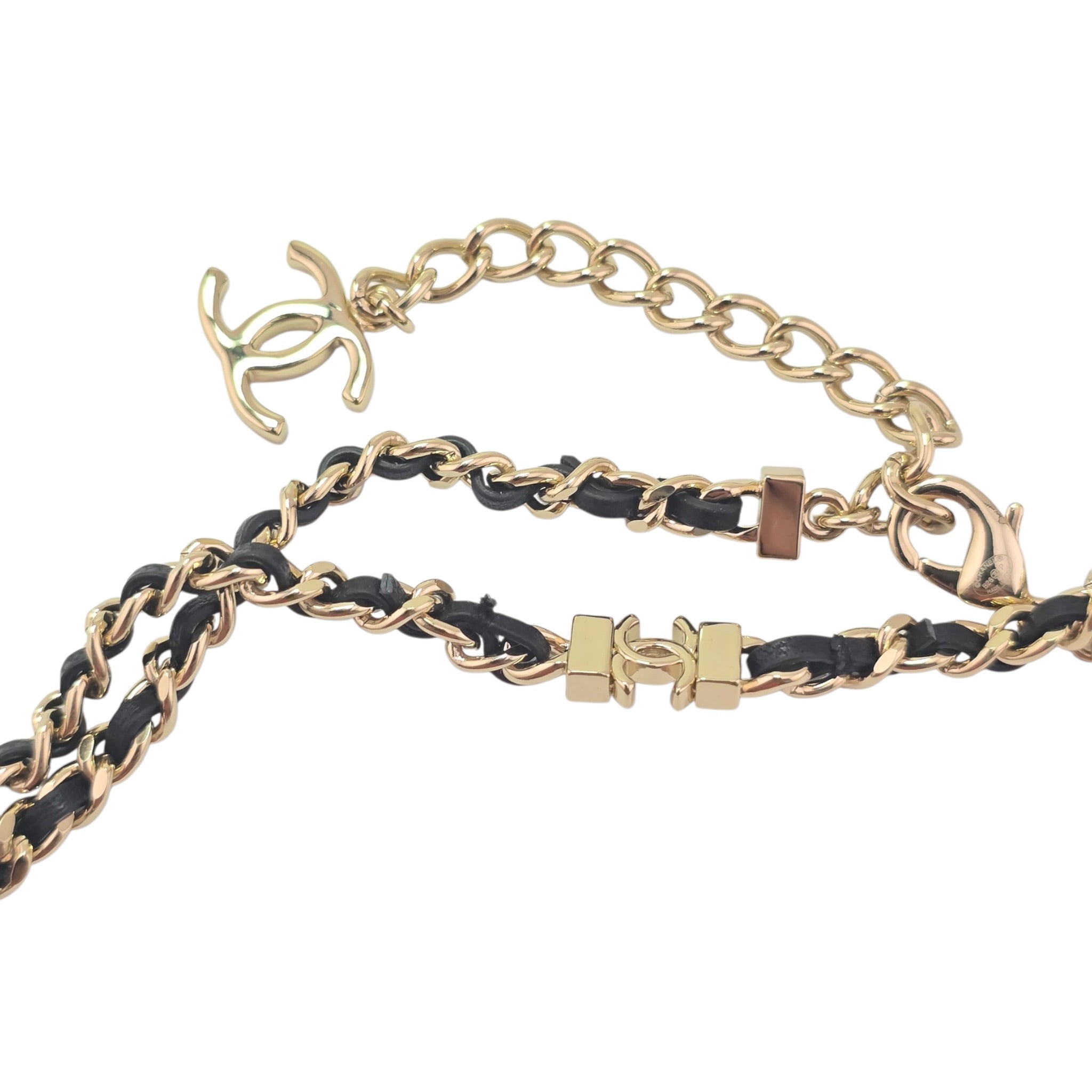 Chanel CC Long Lambskin Black Gold Necklace 2026 CHANEL