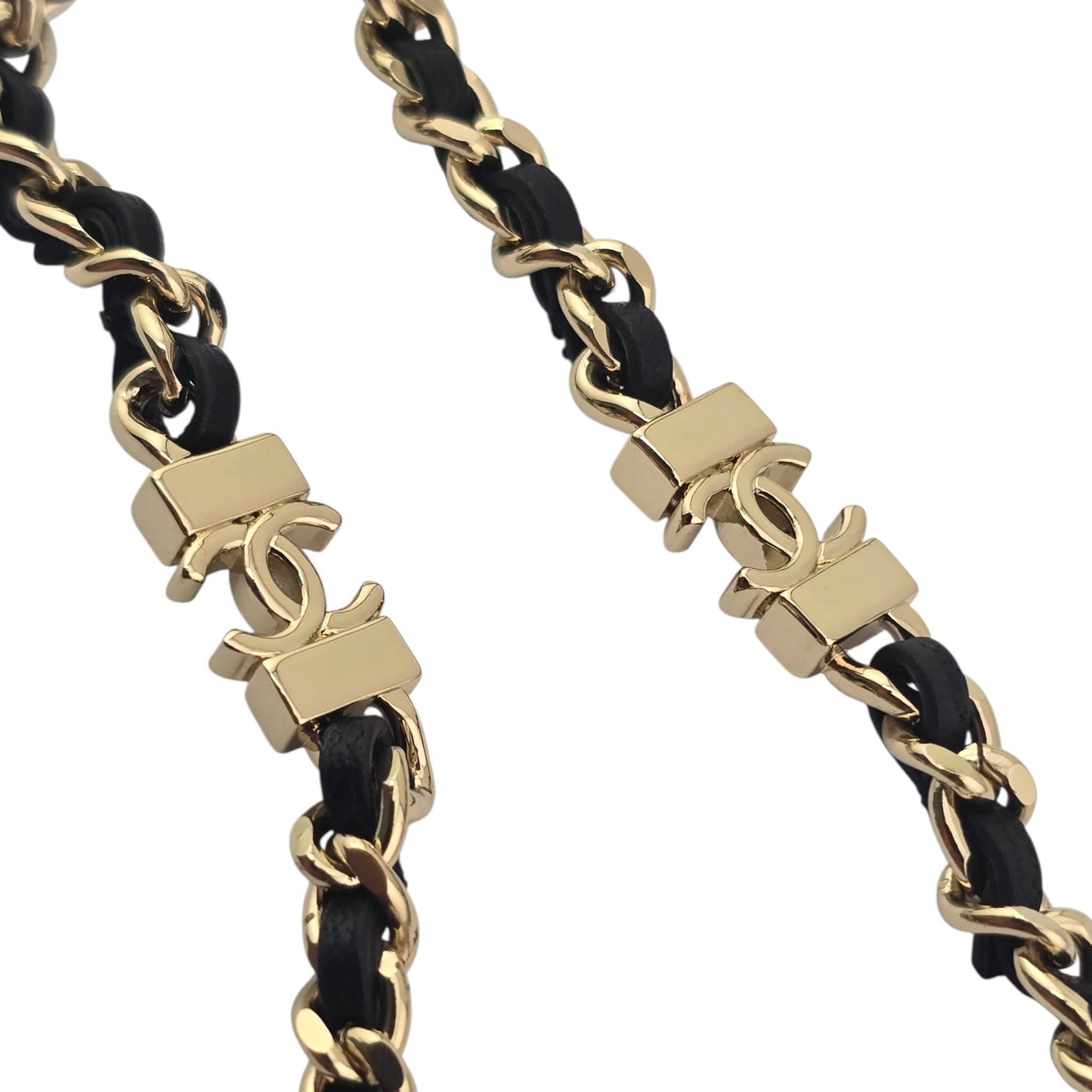 Chanel CC Long Lambskin Black Gold Necklace 2026 CHANEL