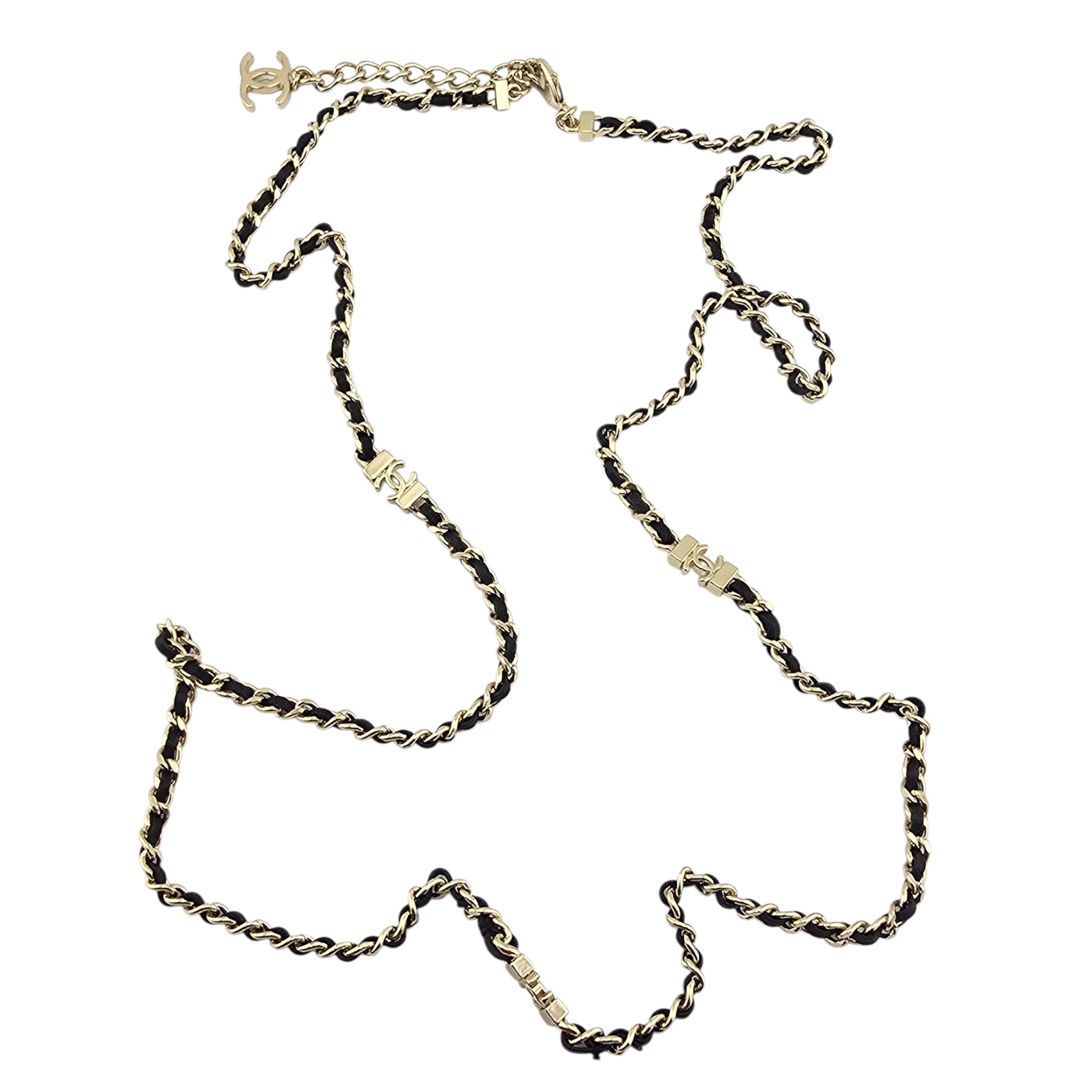 Chanel CC Long Lambskin Black Gold Necklace 2026 CHANEL
