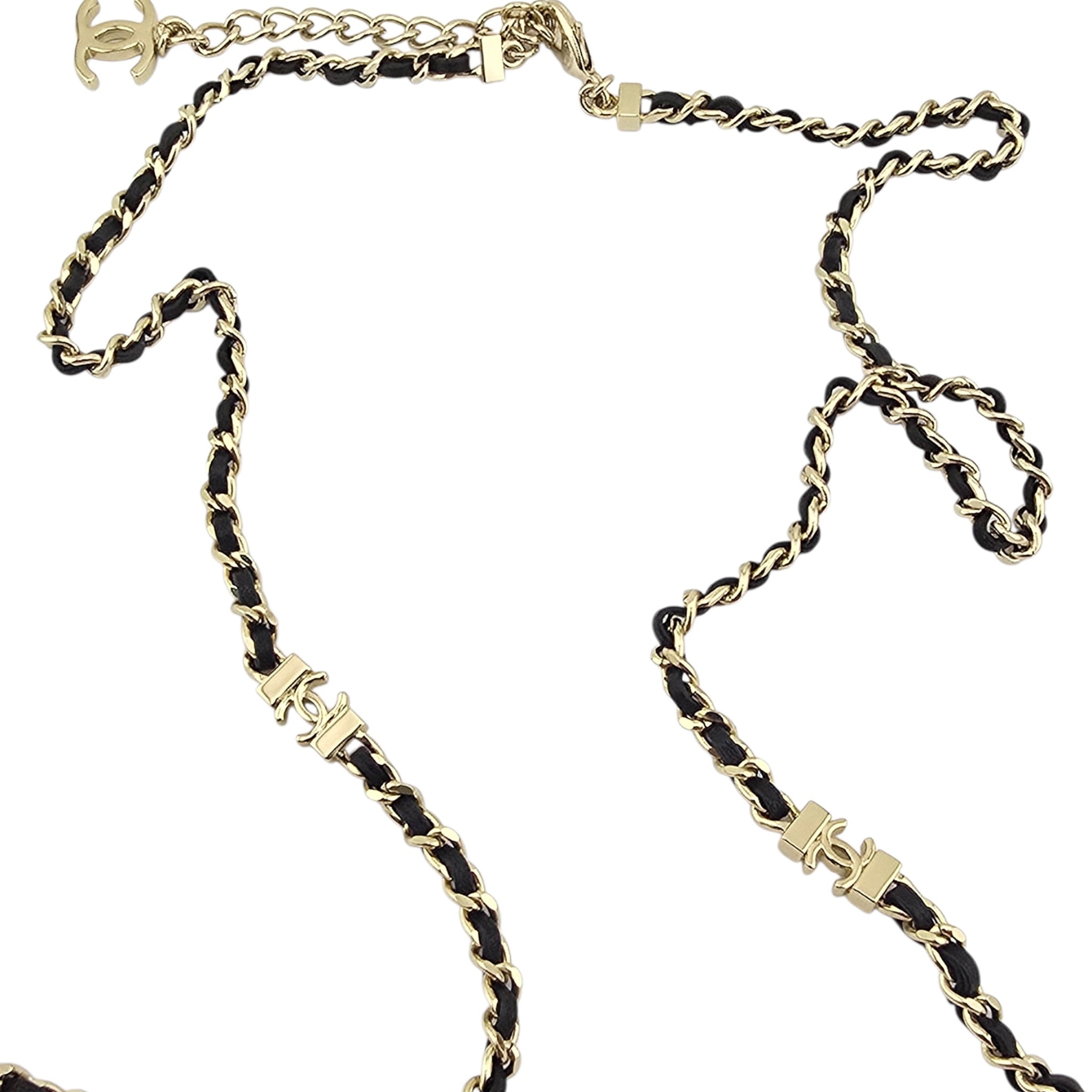Chanel CC Long Lambskin Black Gold Necklace 2026 CHANEL