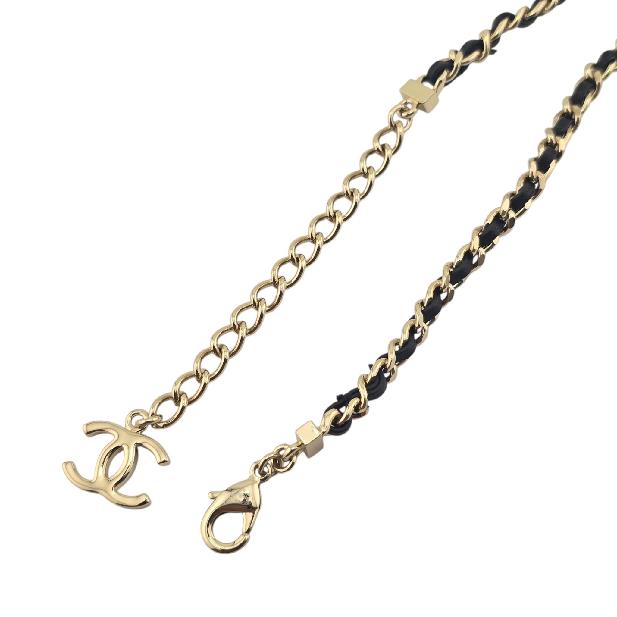 Chanel CC Long Lambskin Black Gold Necklace 2026 CHANEL
