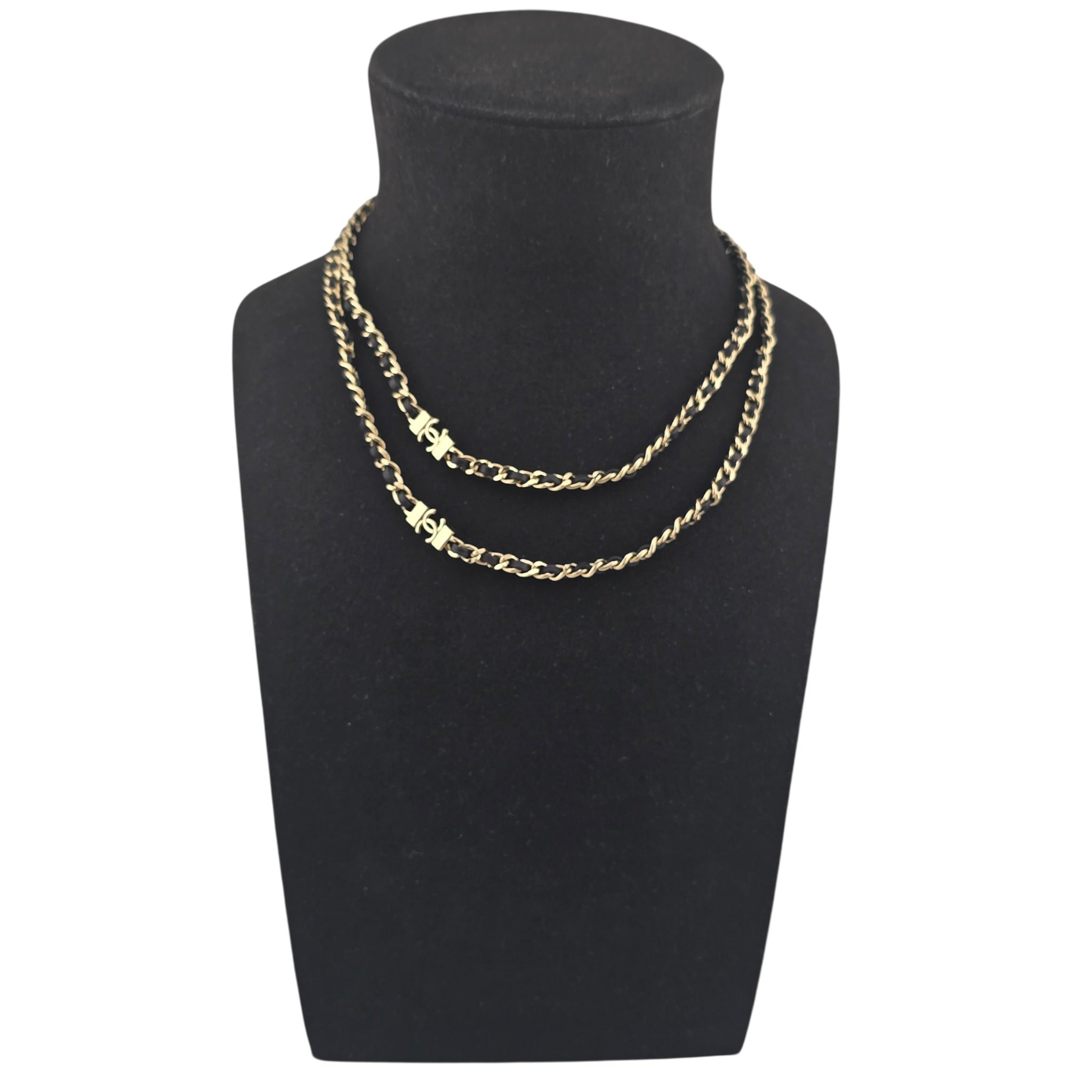 Chanel CC Long Lambskin Black Gold Necklace 2026 CHANEL
