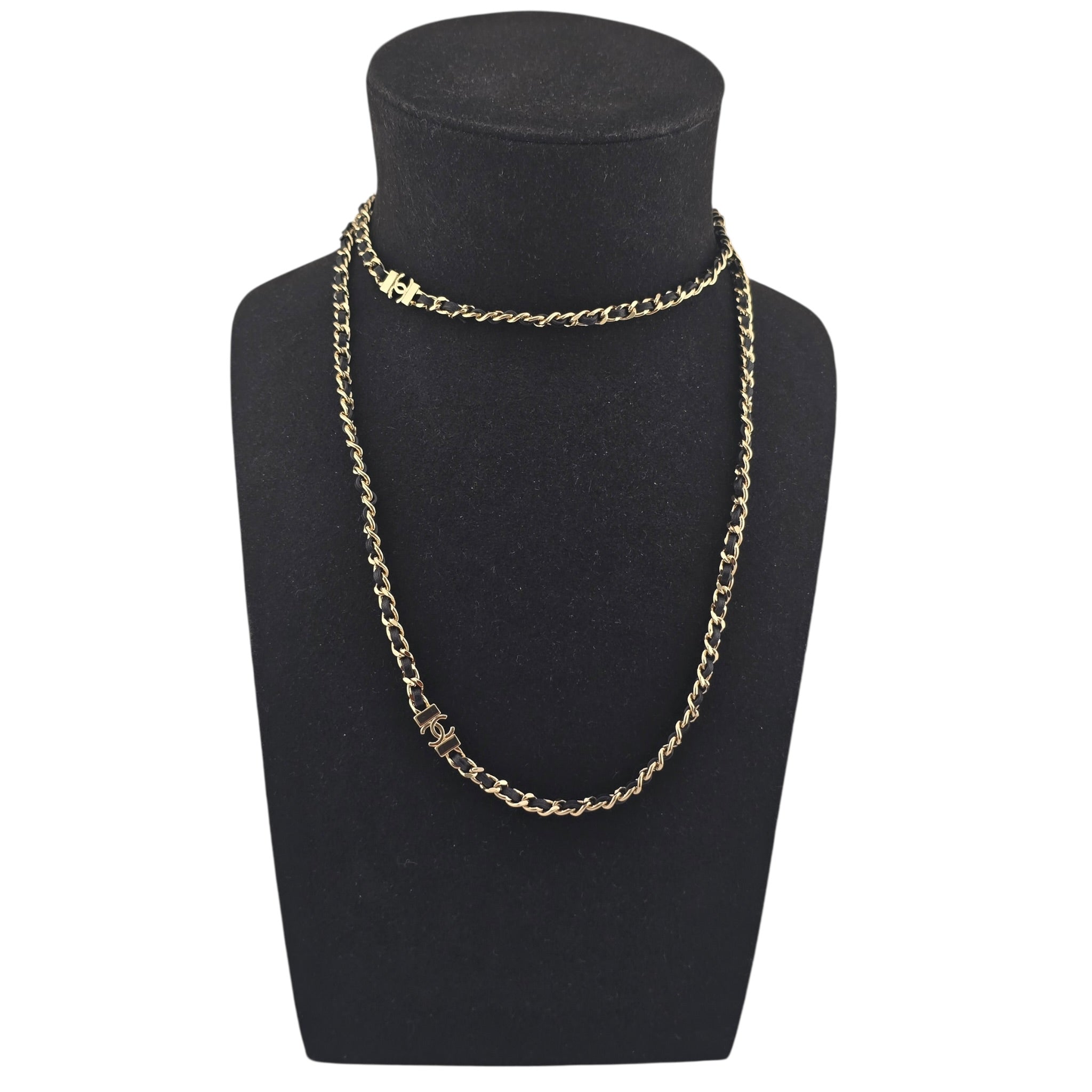 Chanel CC Long Lambskin Black Gold Necklace 2026 CHANEL