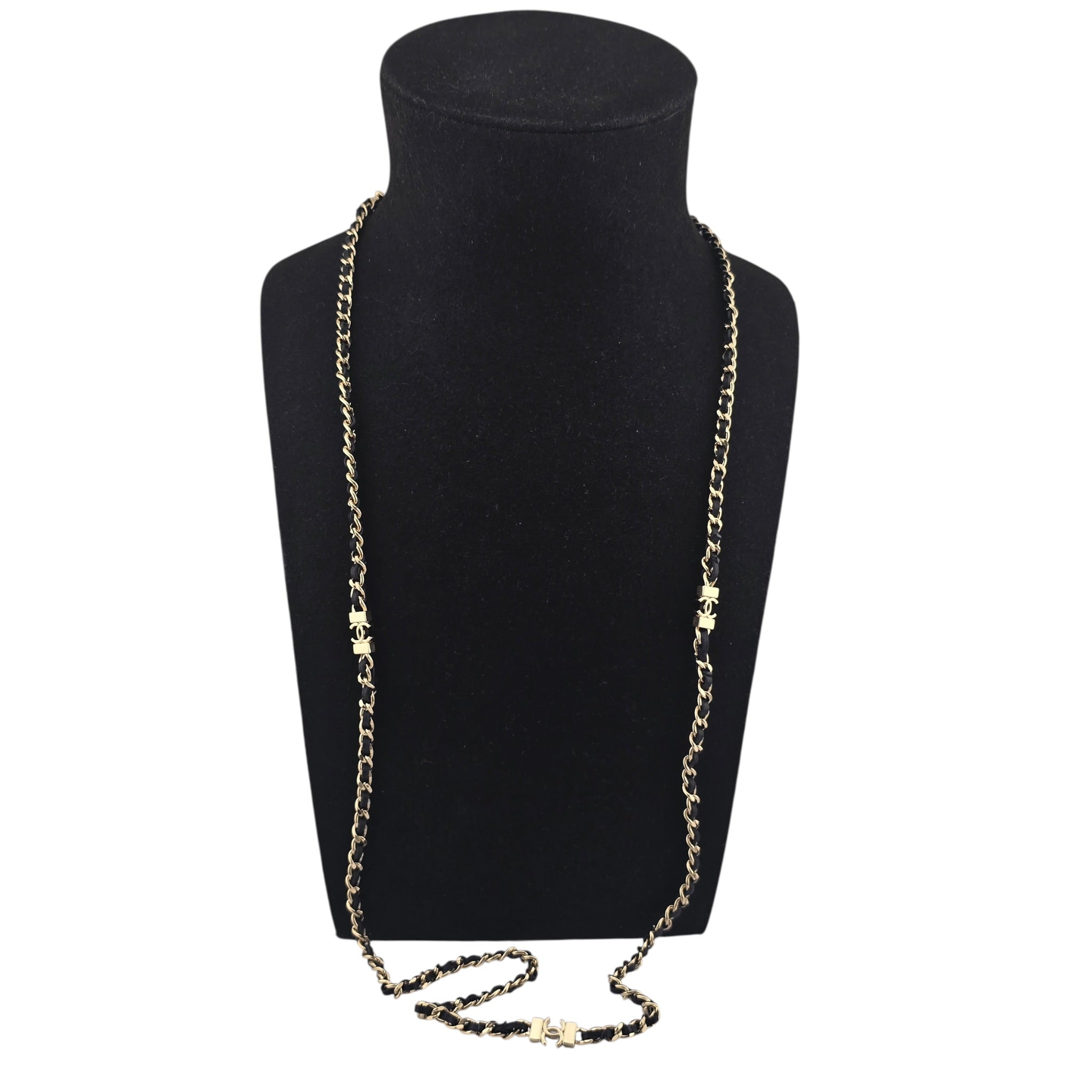 Chanel CC Long Lambskin Black Gold Necklace 2026 CHANEL