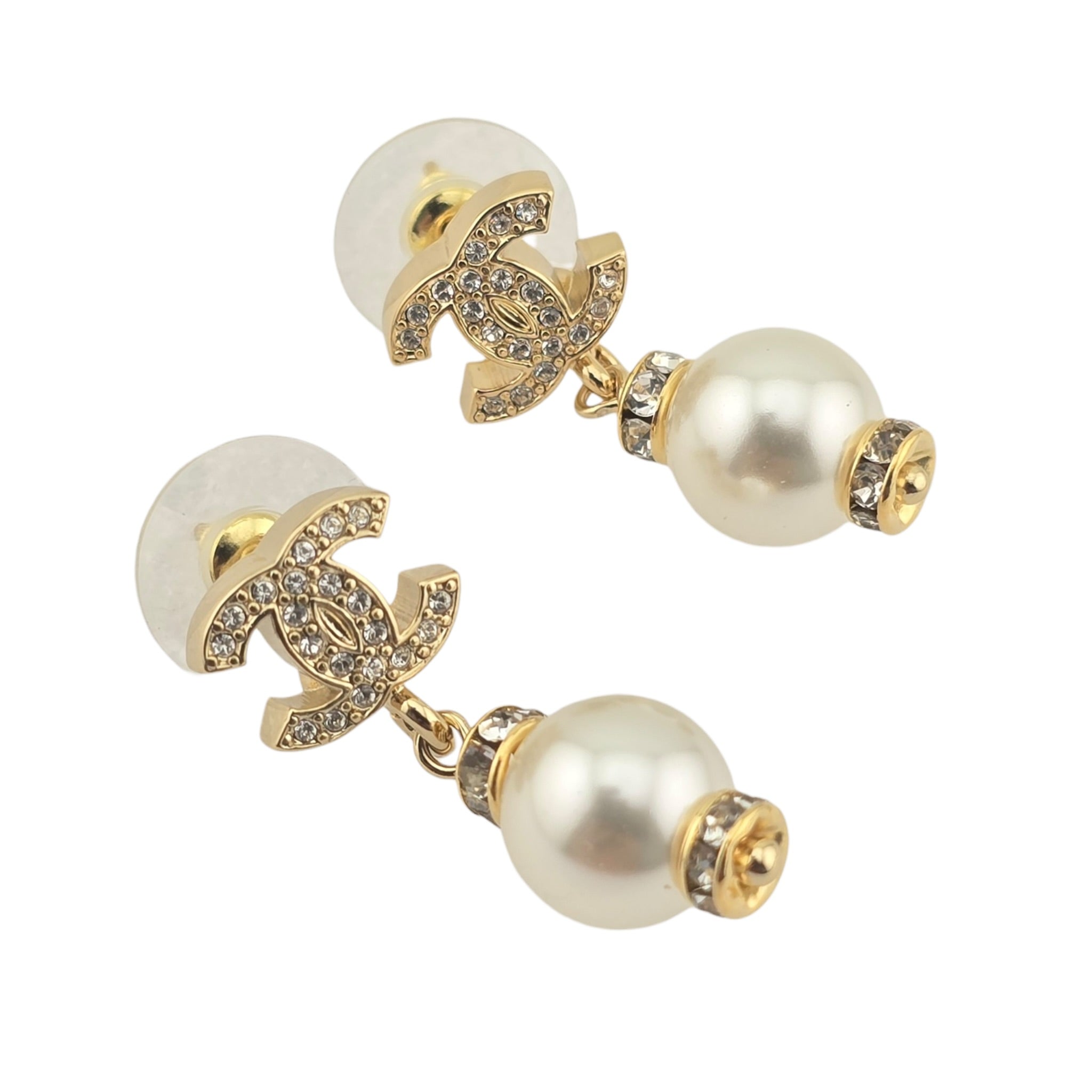 Chanel CC Pearl Drop Earrings Gold White 2026 CHANEL