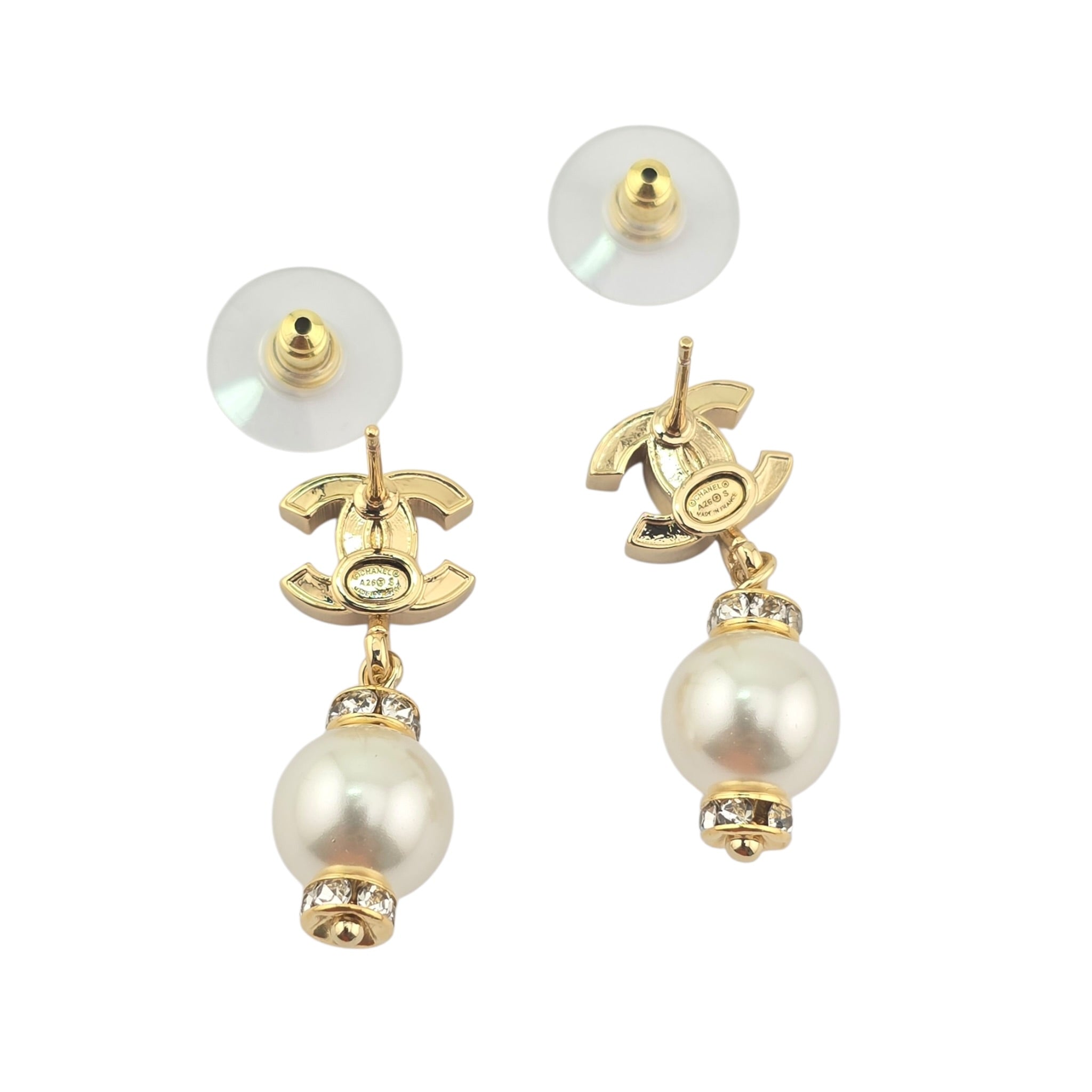 Chanel CC Pearl Drop Earrings Gold White 2026 CHANEL
