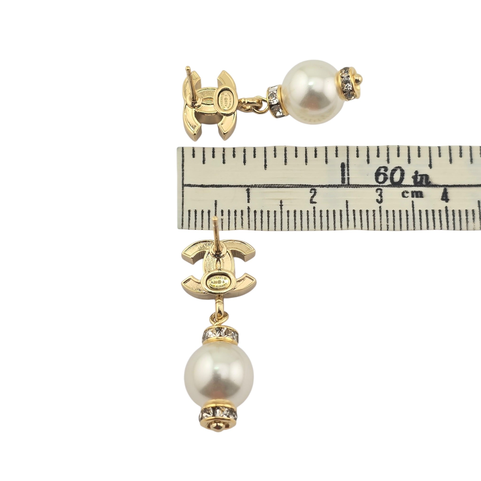 Chanel CC Pearl Drop Earrings Gold White 2026 CHANEL