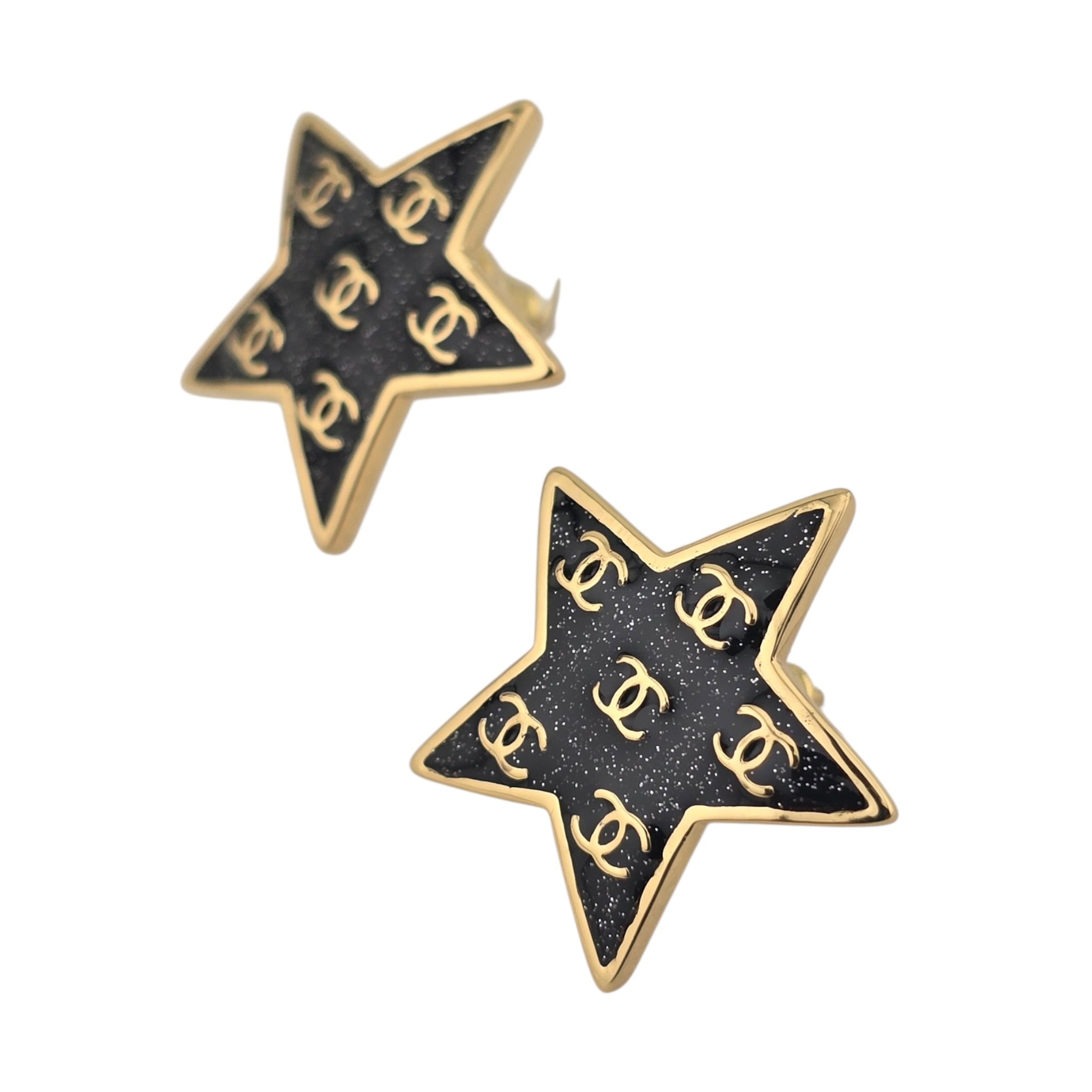 Chanel CC Black Gold Resin Star Stud Earrings 2024 CHANEL