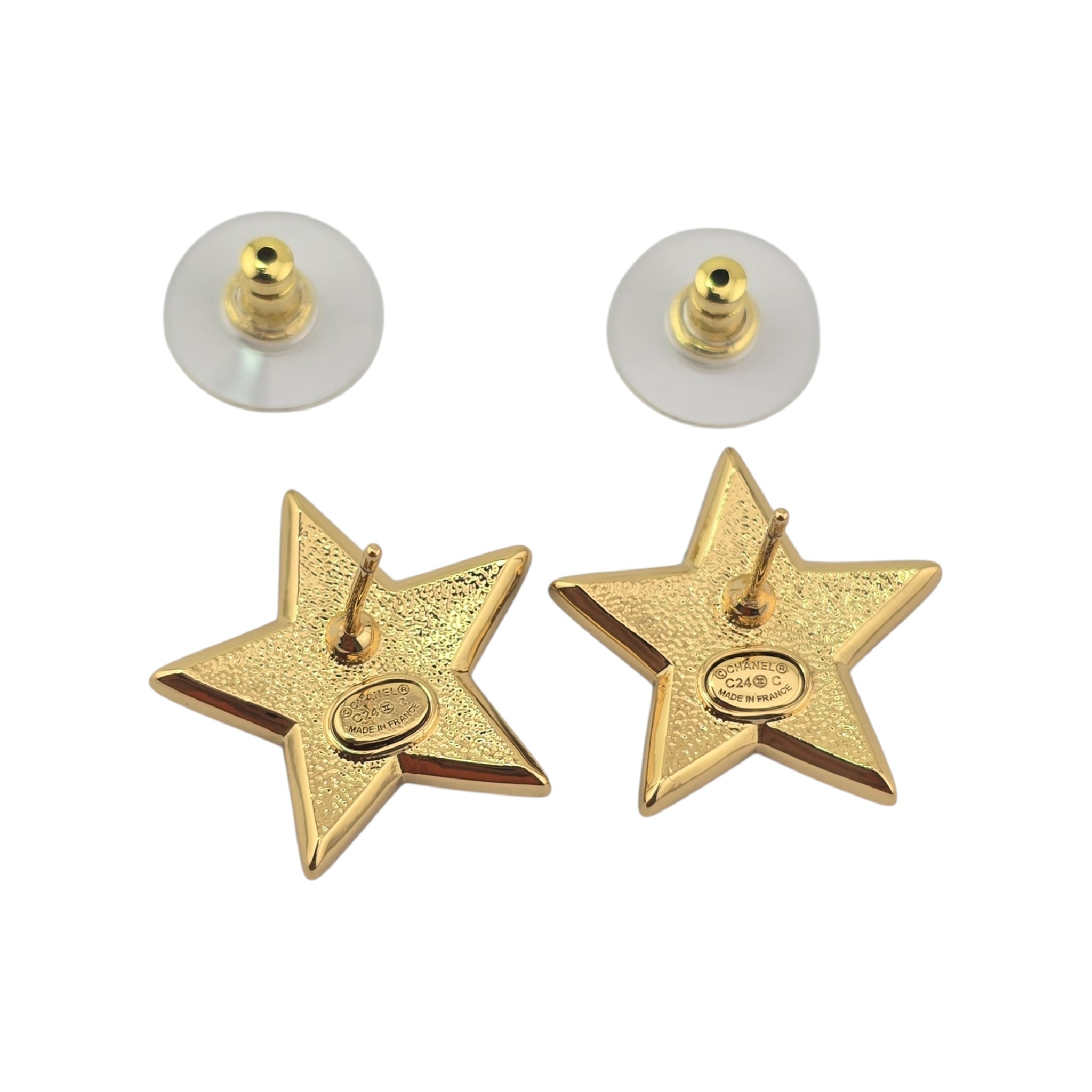 Chanel CC Black Gold Resin Star Stud Earrings 2024 CHANEL