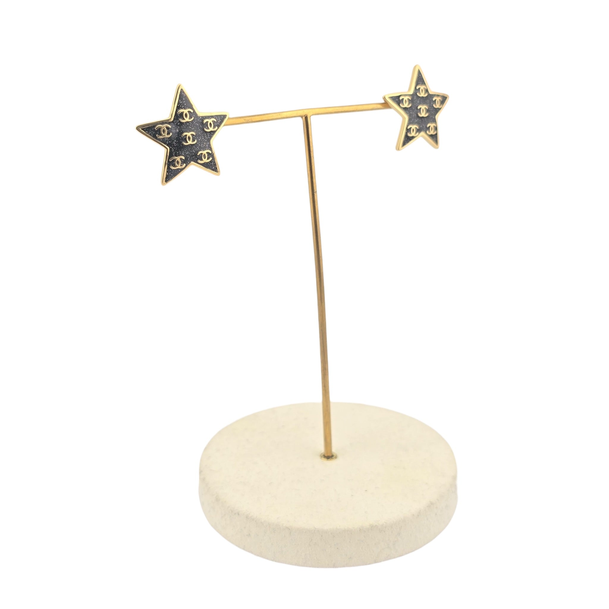 Chanel CC Black Gold Resin Star Stud Earrings 2024 CHANEL