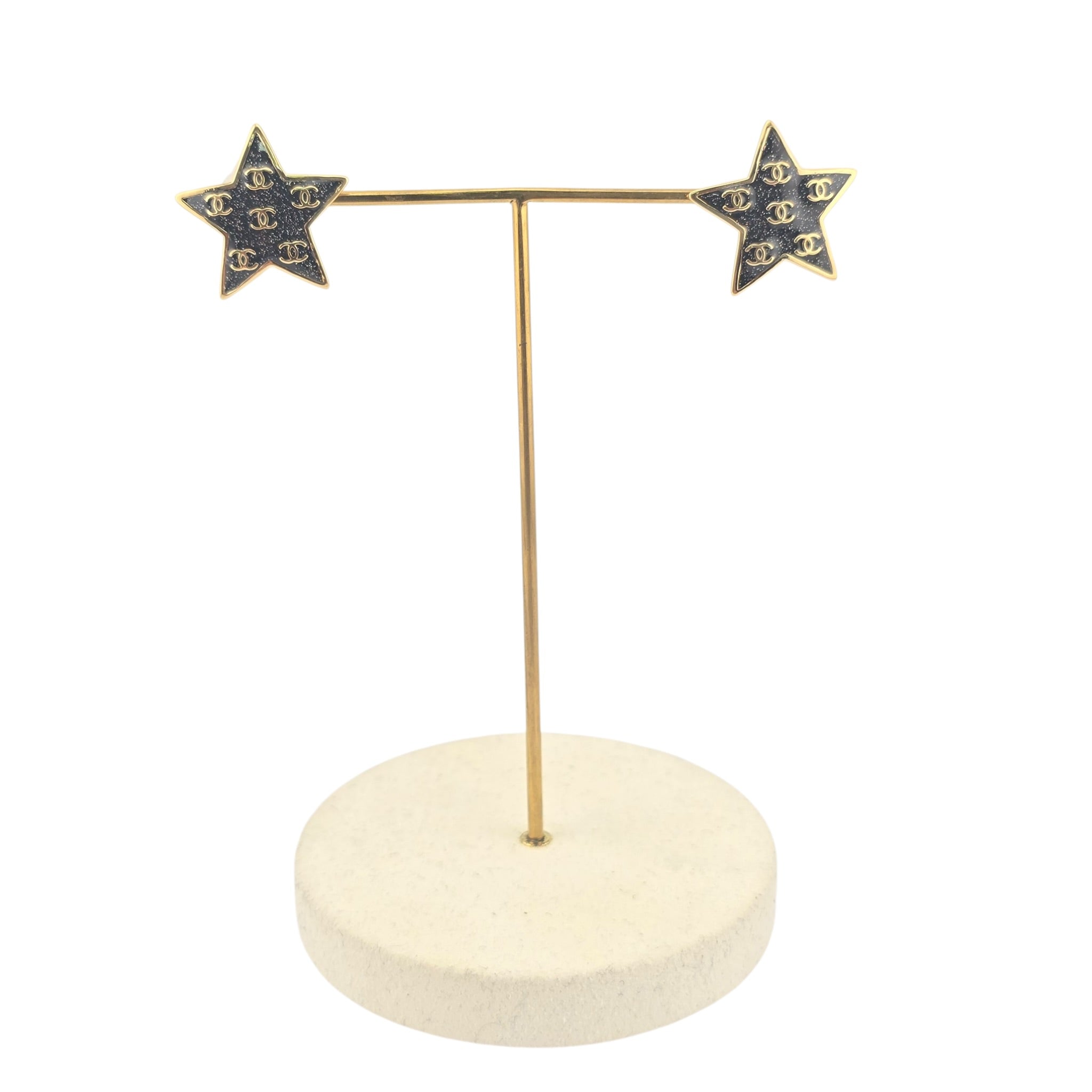 Chanel CC Black Gold Resin Star Stud Earrings 2024 CHANEL