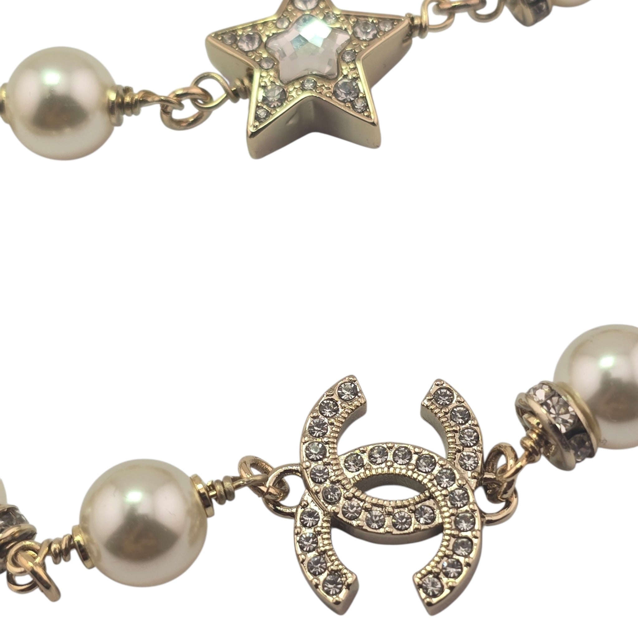 Chanel CC Faux Pearl Crystal Star Camellia Long Necklace 2025 CHANEL