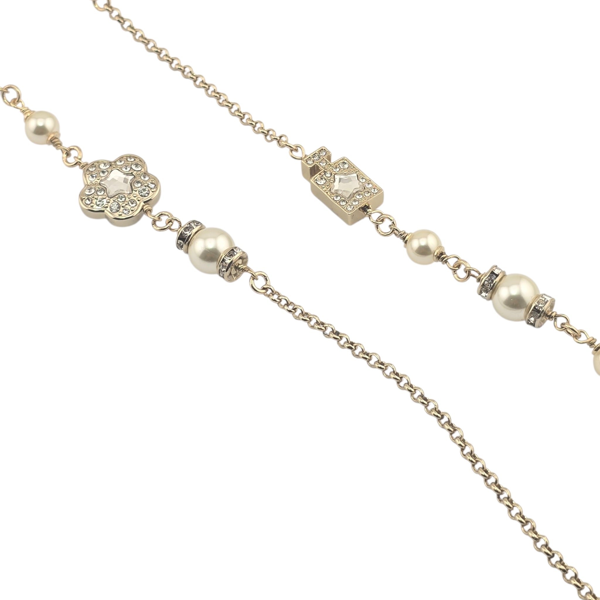 Chanel CC Faux Pearl Crystal Star Camellia Long Necklace 2025 CHANEL