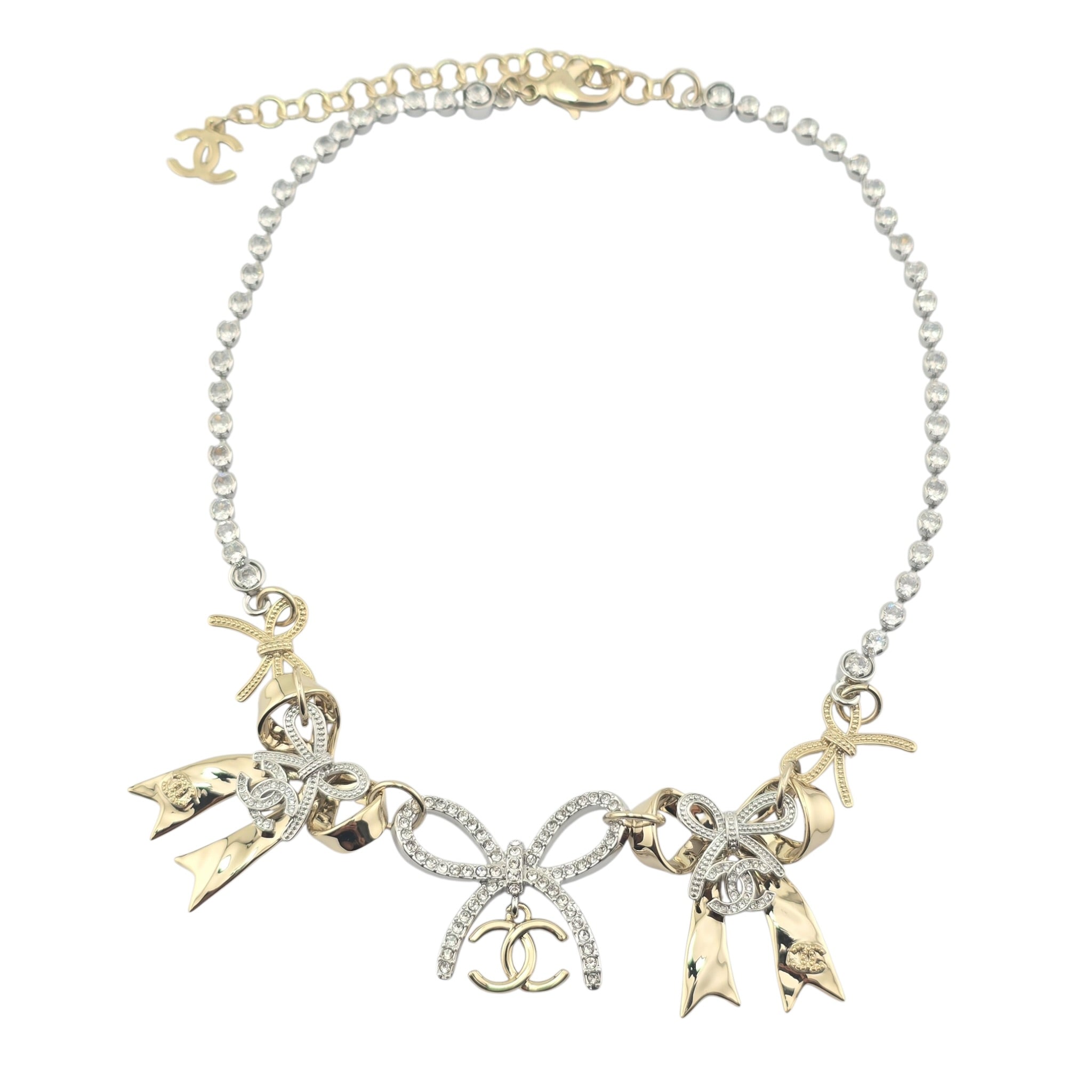 Chanel CC Gold Silver Bow Necklace 2025 CHANEL