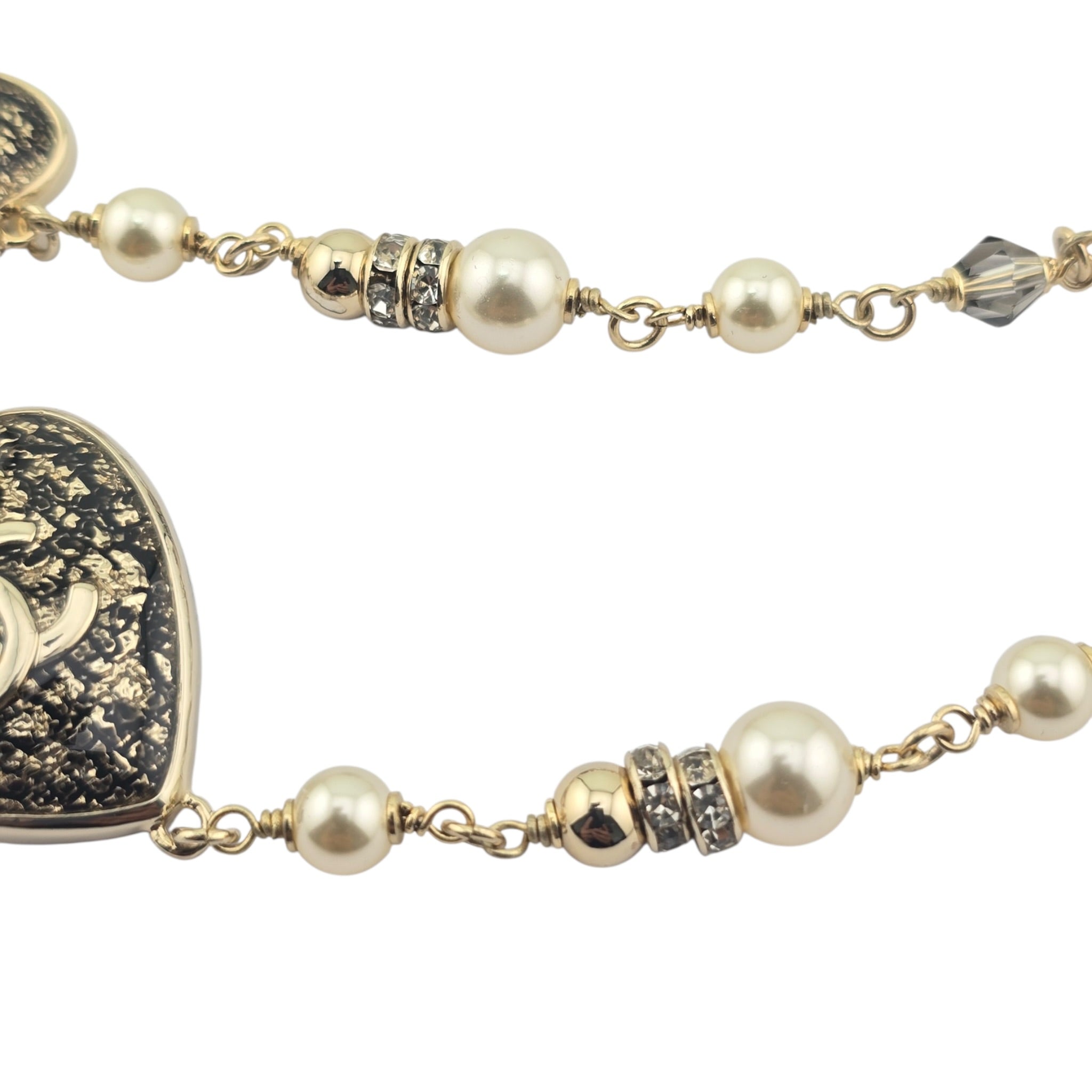 Chanel CC Long Necklace Black Gold Hearts 2024 CHANEL