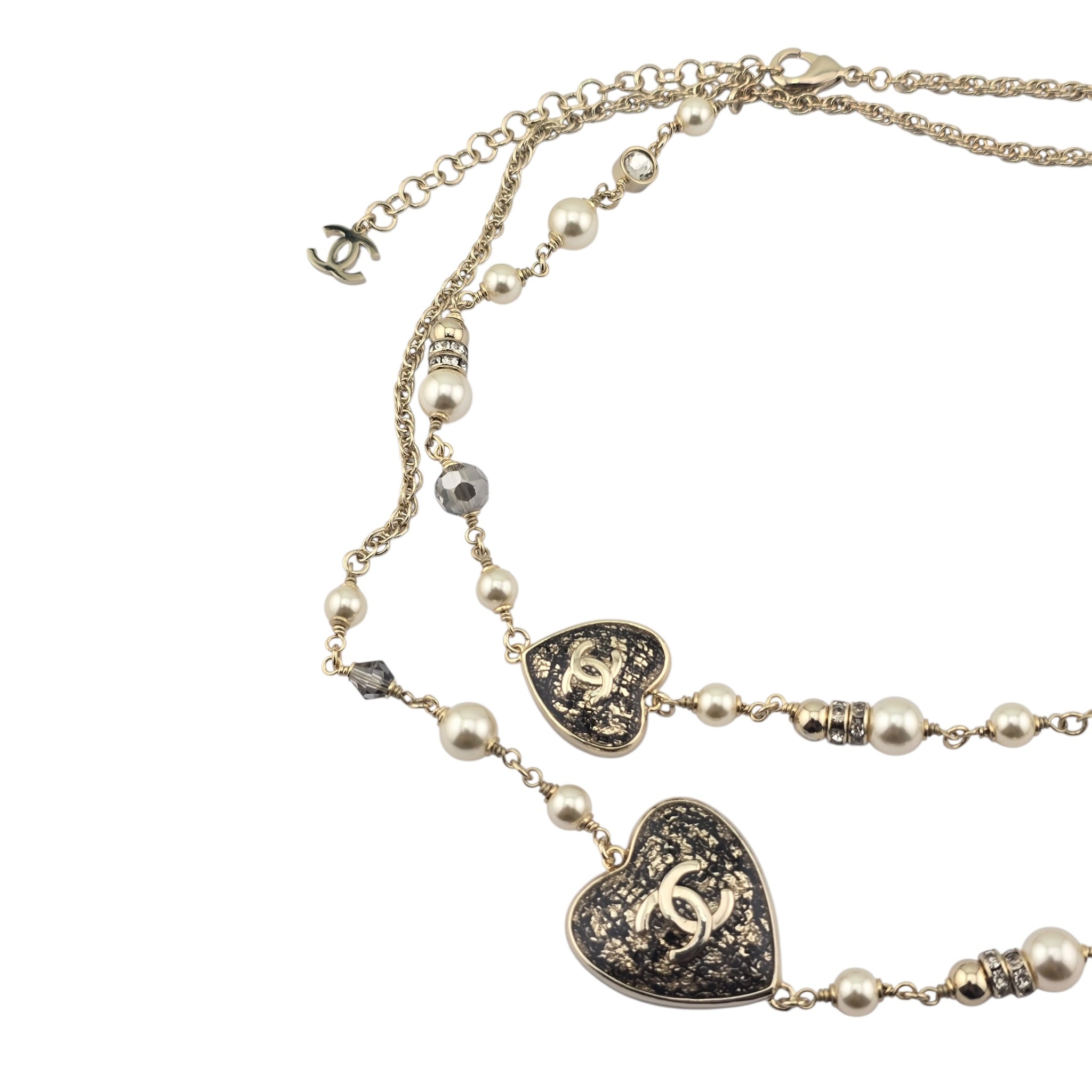 Chanel CC Long Necklace Black Gold Hearts 2024 CHANEL