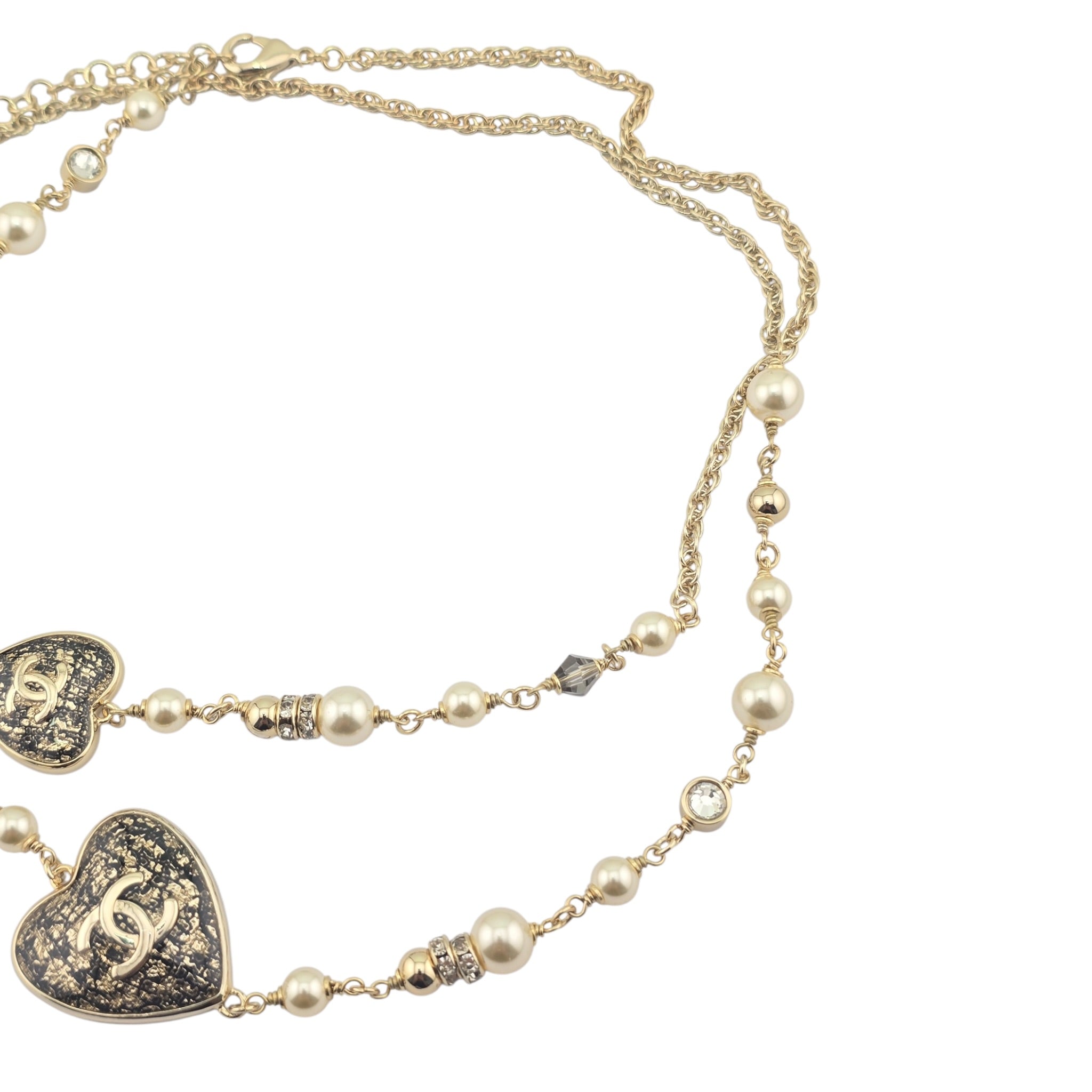 Chanel CC Long Necklace Black Gold Hearts 2024 CHANEL
