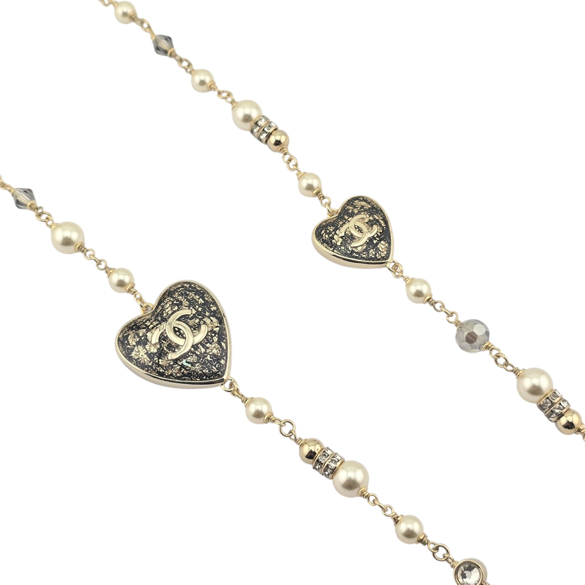 Chanel CC Long Necklace Black Gold Hearts 2024 CHANEL